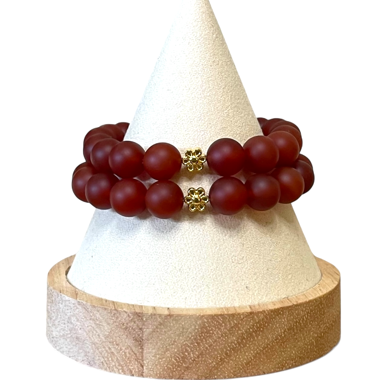 Matte Carnelian Stretch Bracelet Set: 2 bracelets with antiqued gold accents