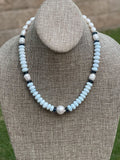 Coastal Charm Necklace OOAK: Pale blue opals AAA quality pearls London blue topaz Brushed silver clasp