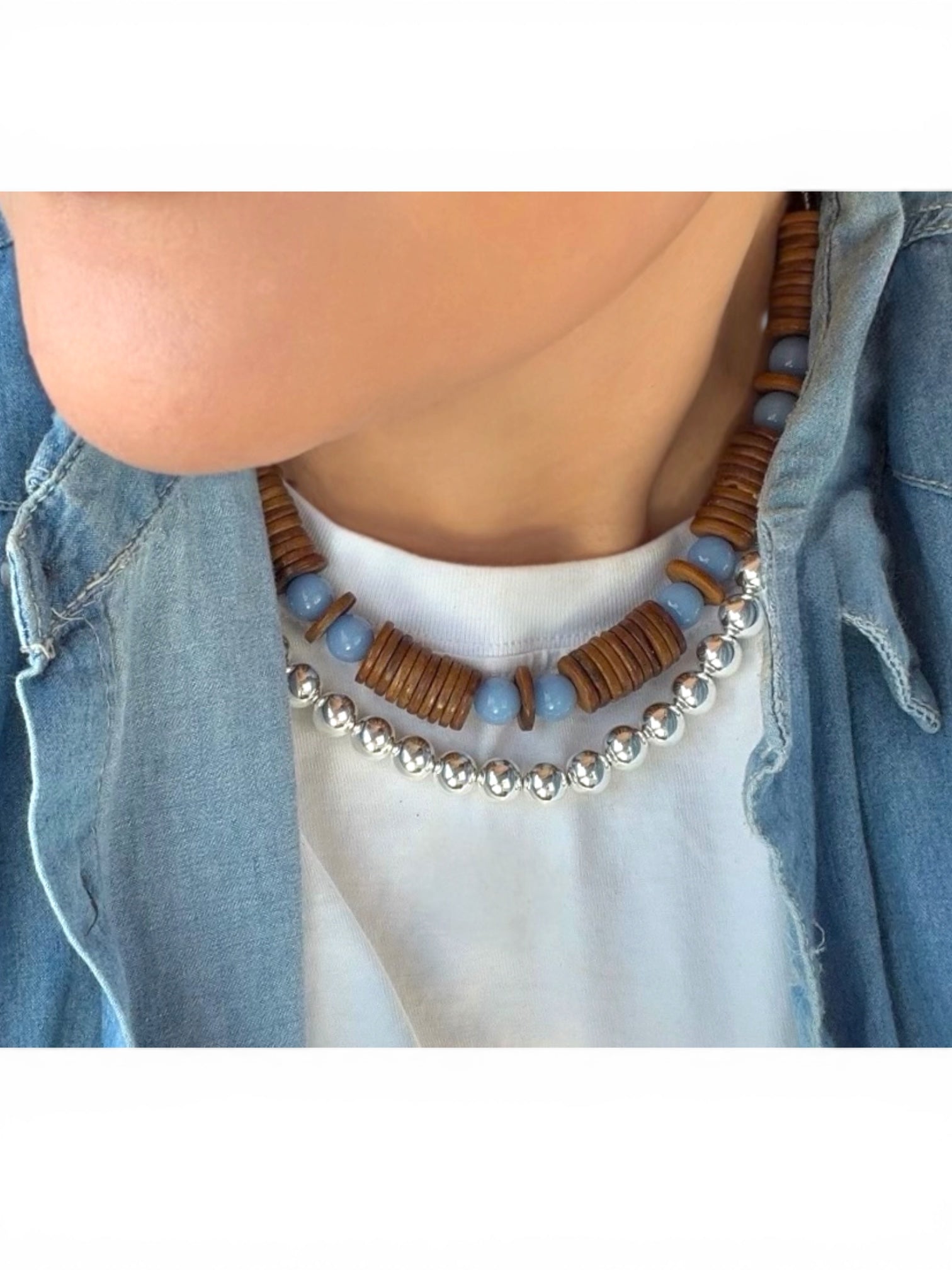 Bone & Blue Necklace: Handmade Bone Beads (Nepal) and Mexican Blue Argonite (Rare)