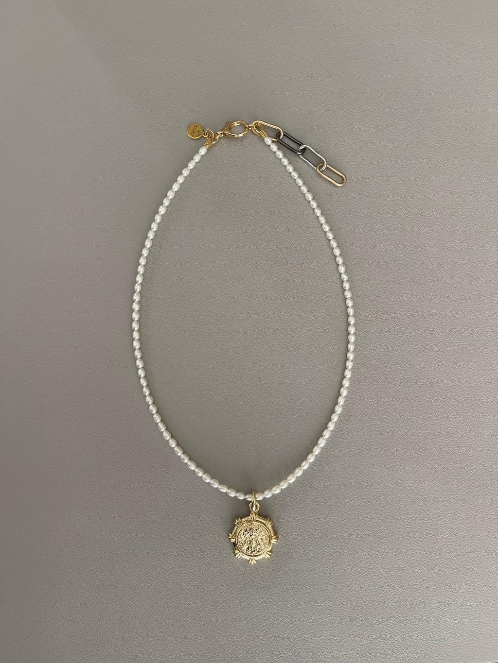 Bee Happy Necklace: Freshwater Pearls and a gold French bee coin replica pendant