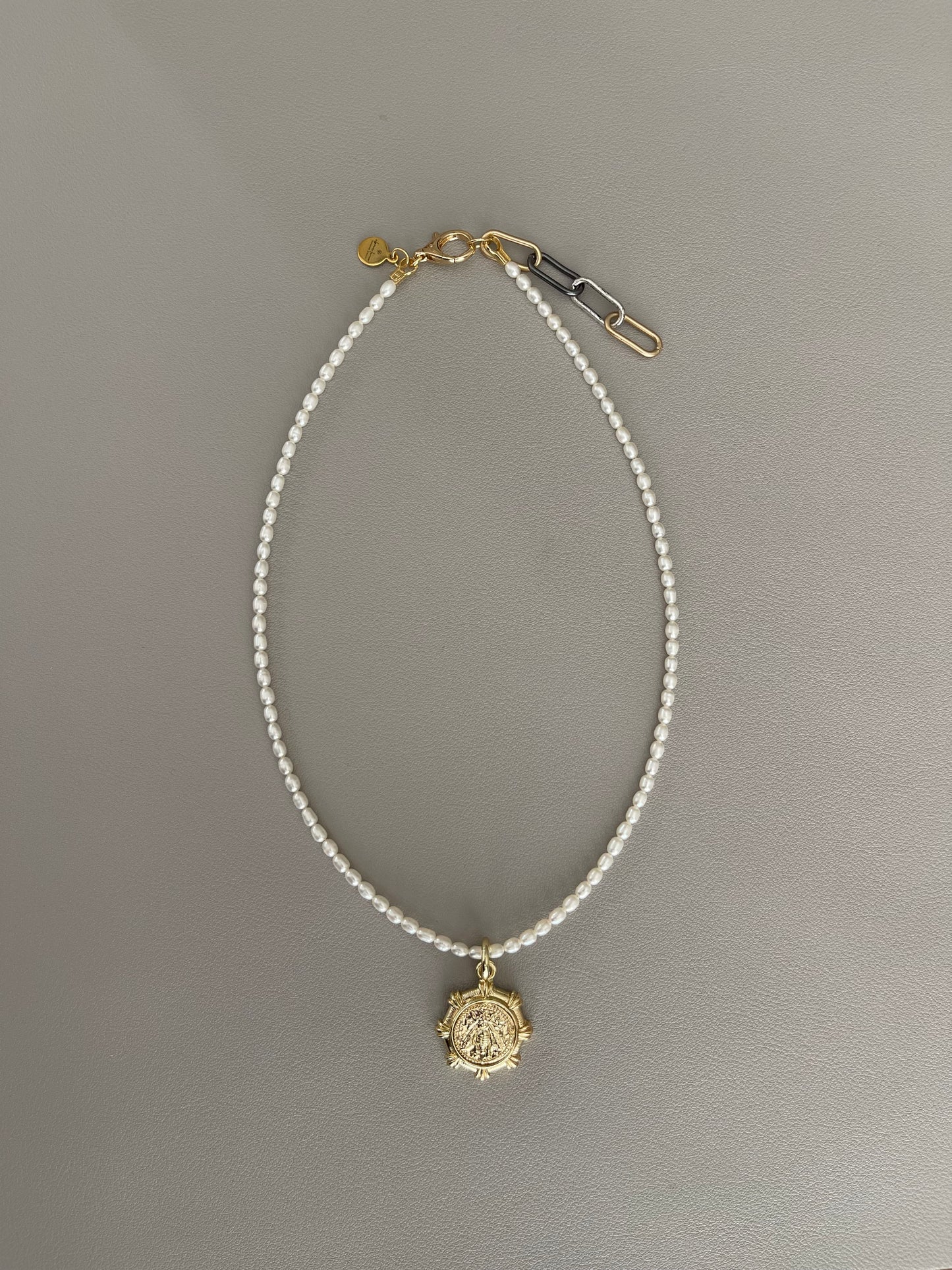 Bee Happy Necklace: Freshwater Pearls and a gold French bee coin replica pendant