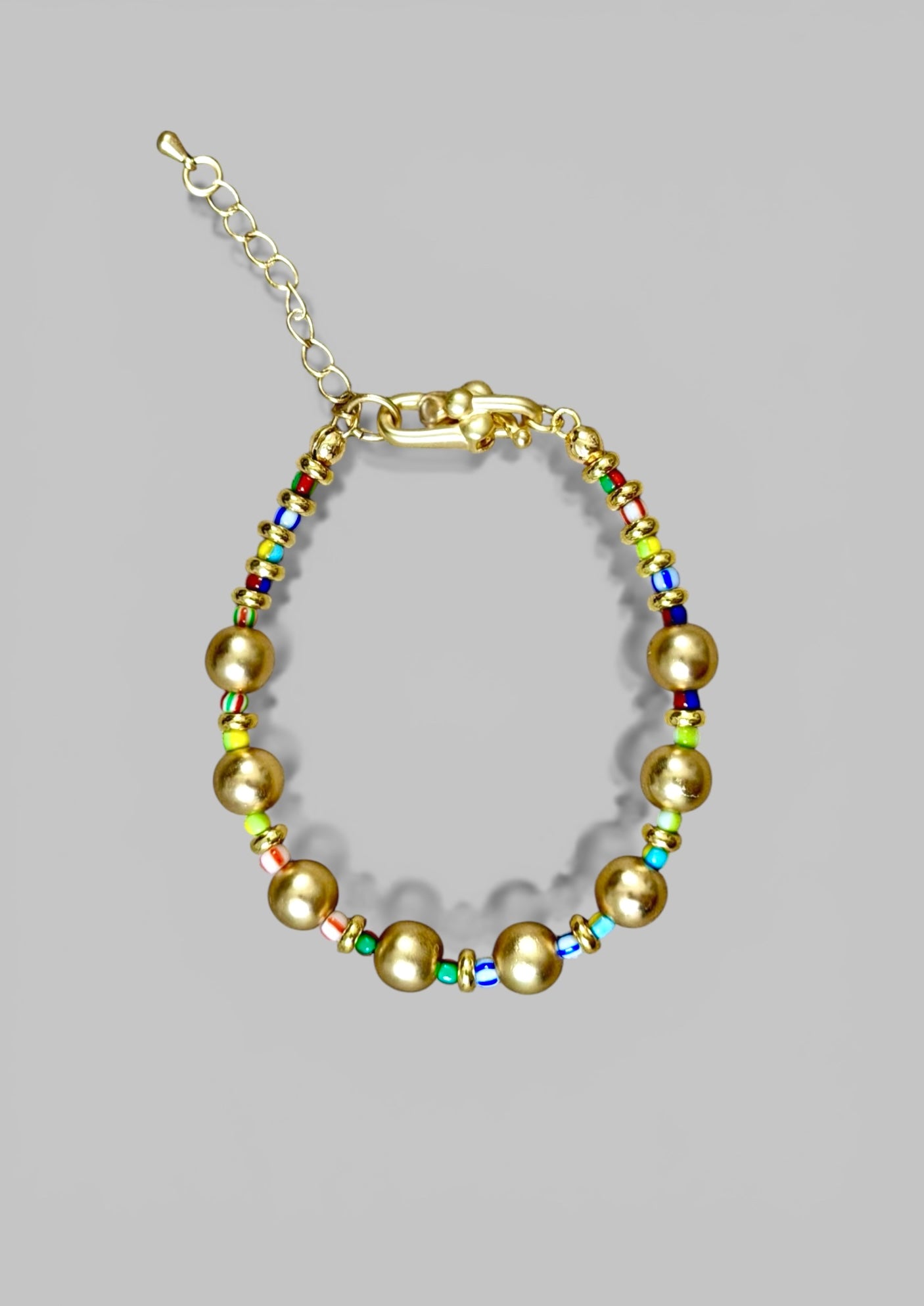 The Good Mood Bracelet: OOAK Brushed Gold beads w/multicolor glass mini beads