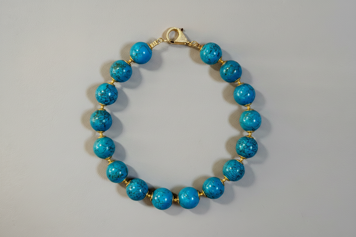 Laguna Bay Necklace: Turquoise Magnesite with gold accents and a Pavé clasp OOAK