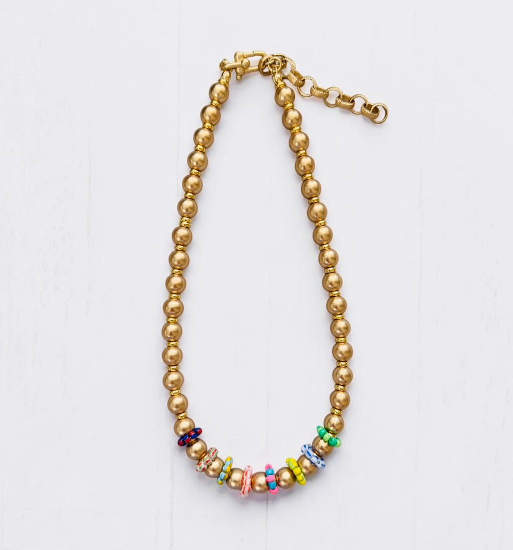 The Something Extra Necklace: OOAK Brushed Gold beads w/Colorful accent beads