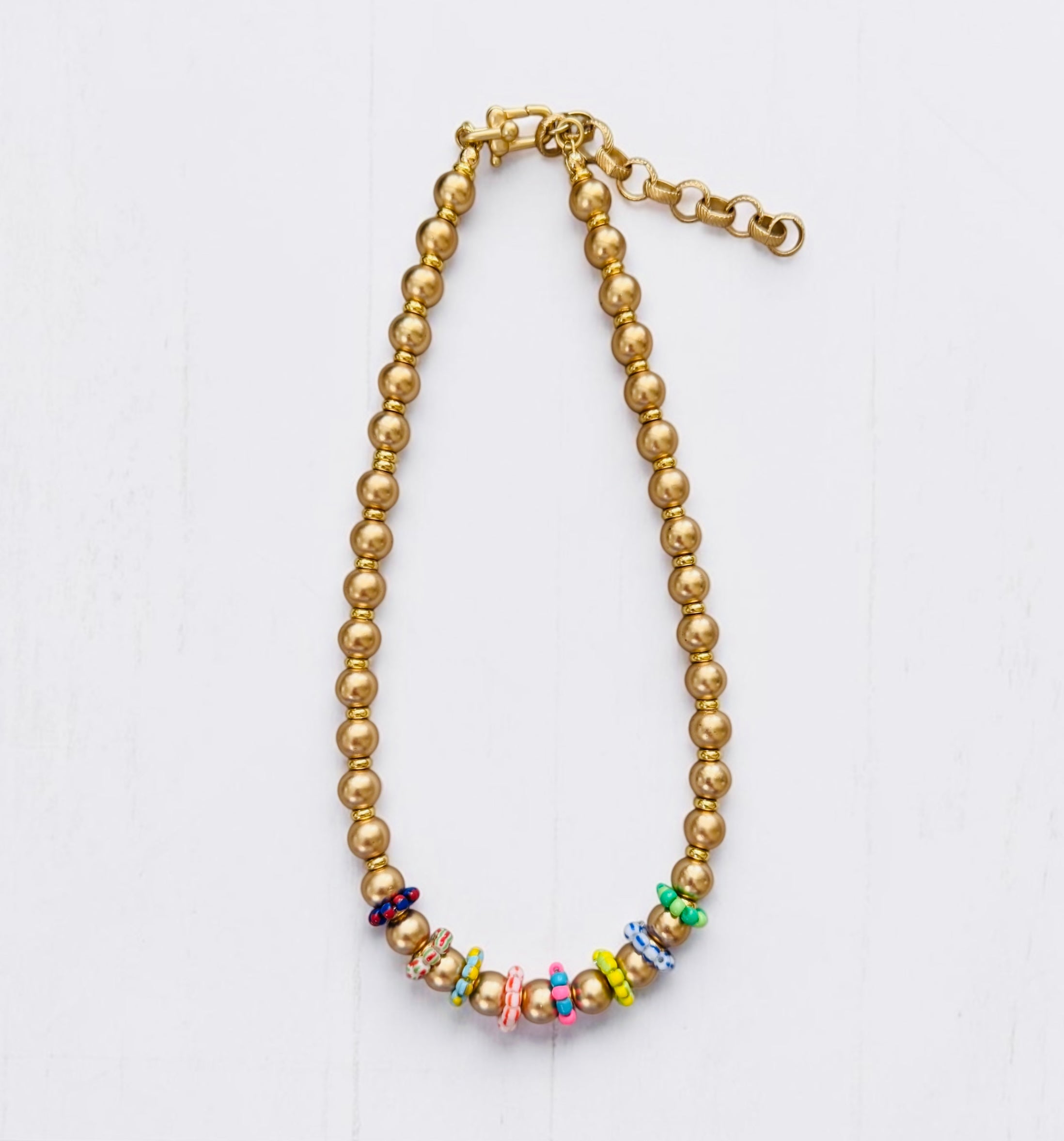 The Something Extra Necklace: OOAK Brushed Gold beads w/Colorful accent beads