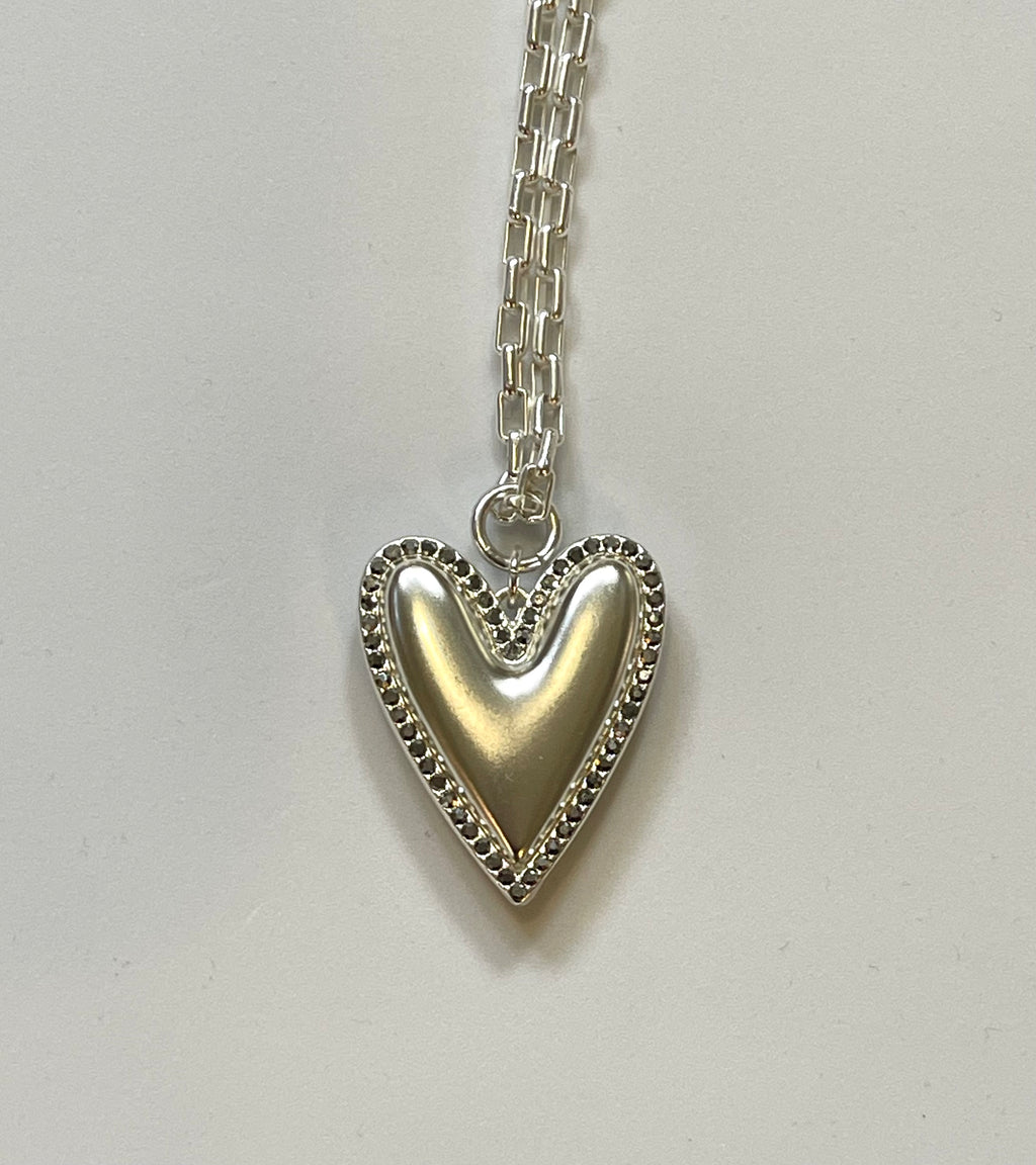 Winter Princess Necklace: OOAK Matte Silver Chain with a Reversible Heart Charm