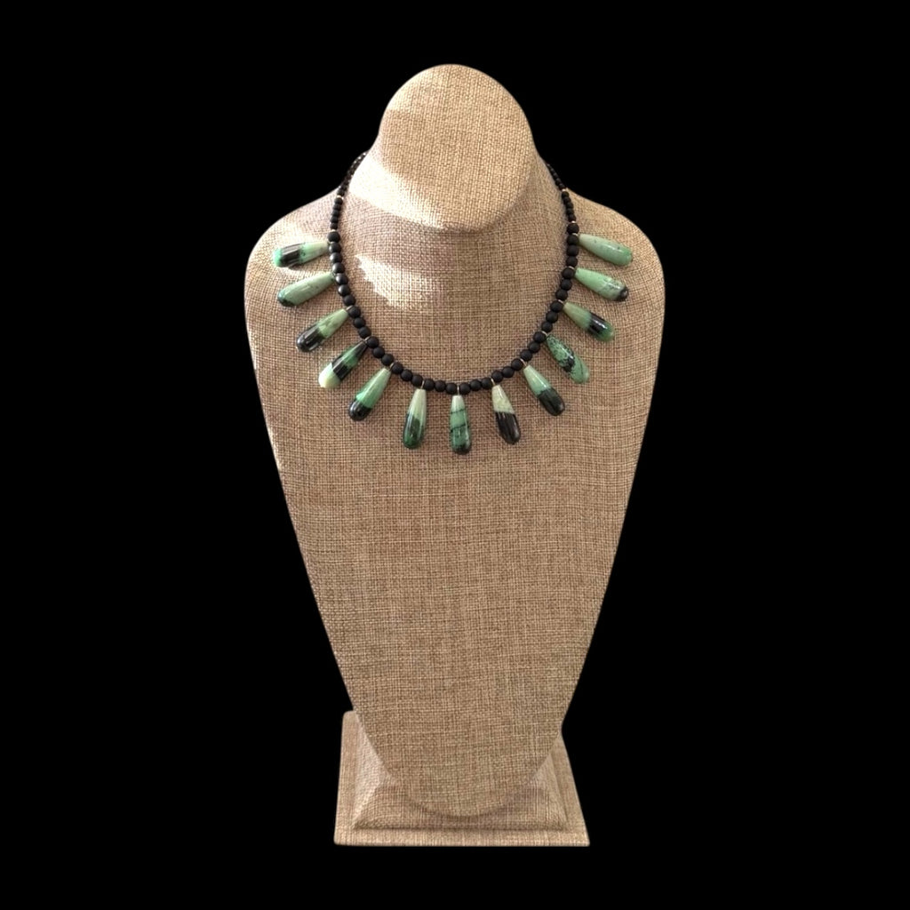 The Zetta Necklace: Transvaal Grossular Garnet with Matte Black Onyx accent beads•Gold Hook Clasp•Limited Edition