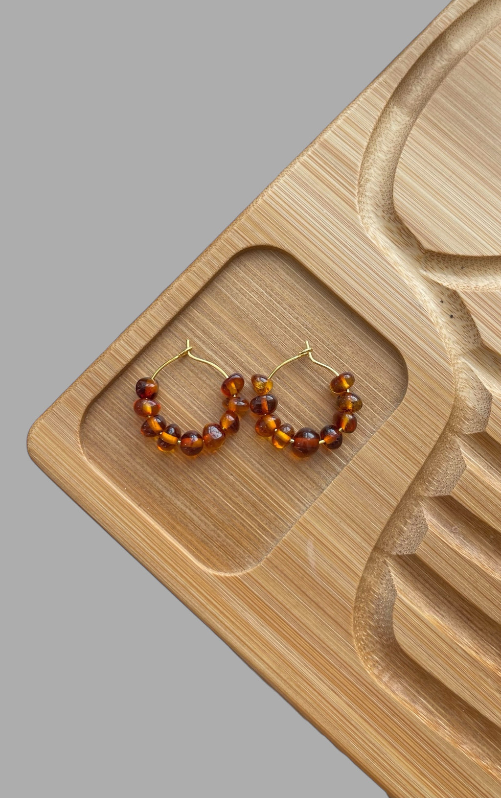 Amber Glow Earrings: Gold or Silver hoops with Baltic Amber Stones