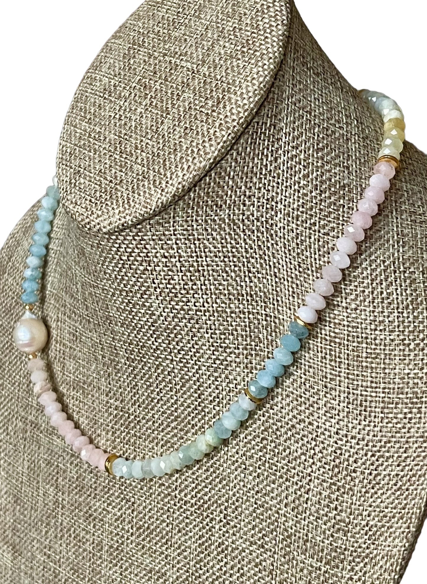 Morganite Faceted Bead Necklace OOAK