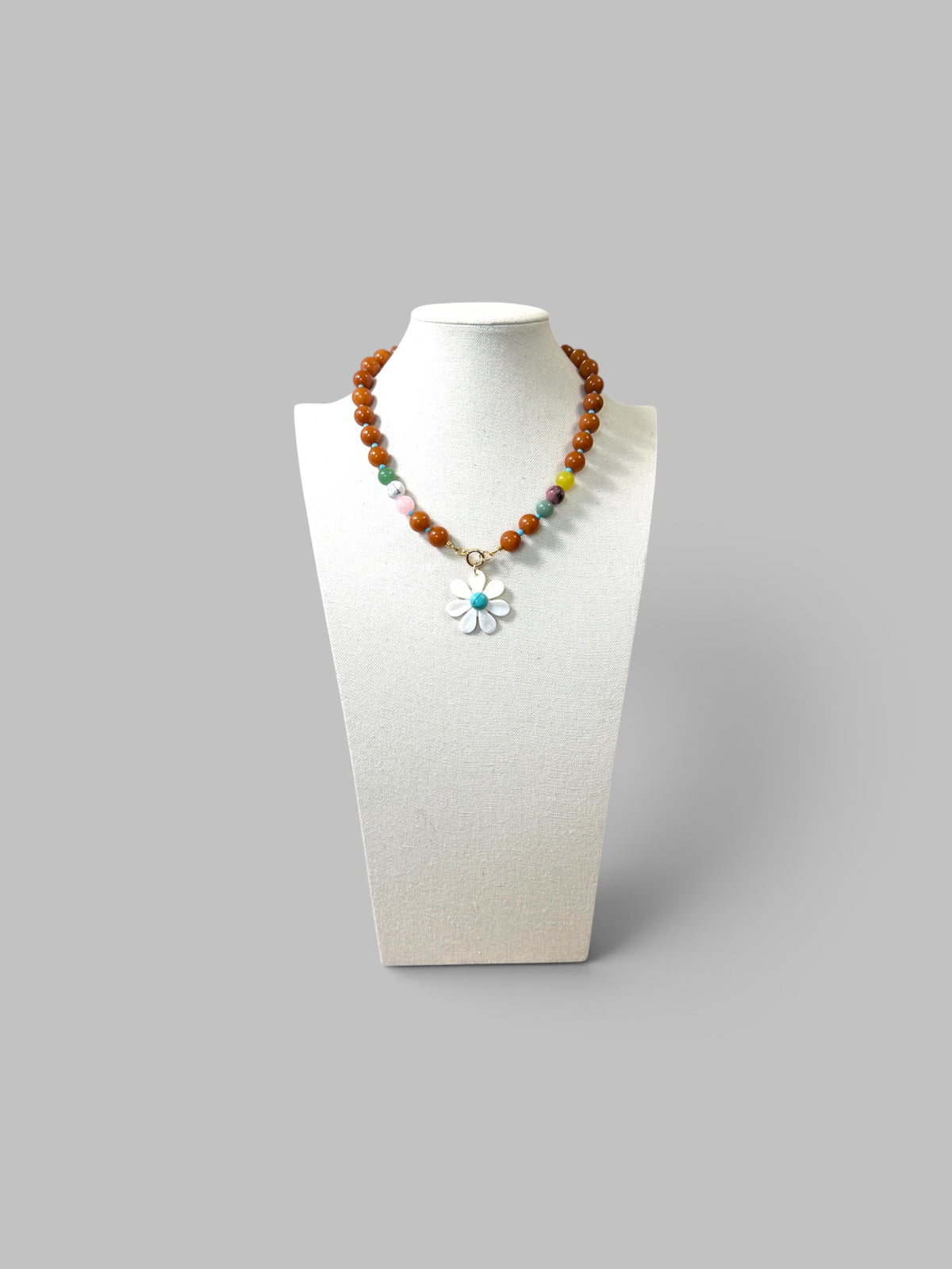 Autumn Wildflower: Deep orange Calcite beads Gemstone accent beads Mother of Pearl flower