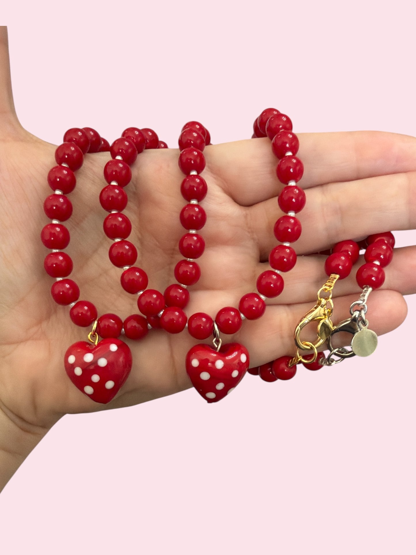 Polka Dot Heart Necklace: All glass beads and Pendant 2 Bead Options to choose from