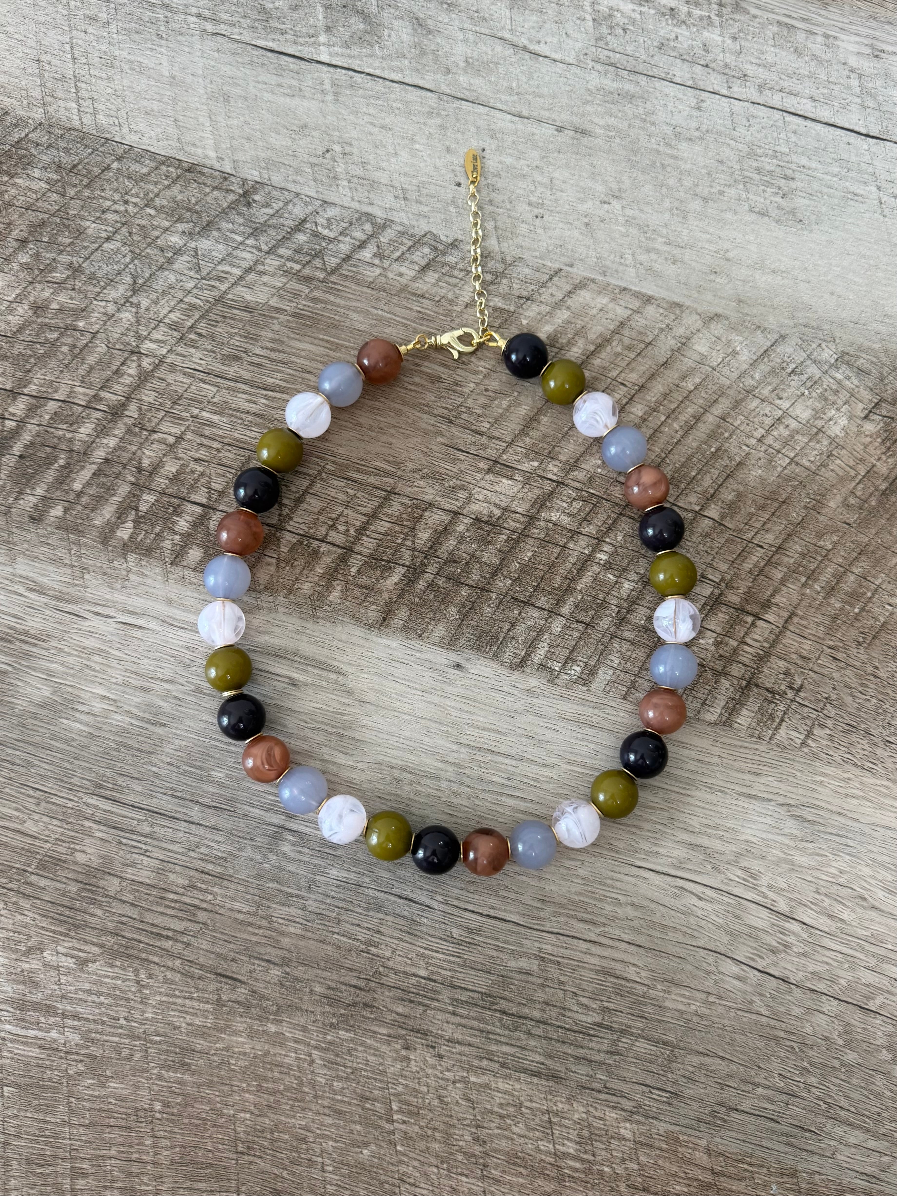 Stone & Moss Necklace: Resin beads and gold accents