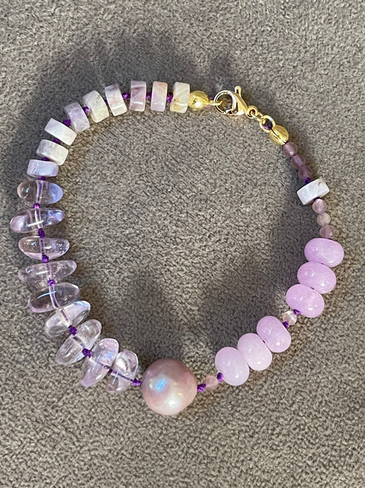 OOAK Amethyst Jade & Pearl Bead Soup Bracelet