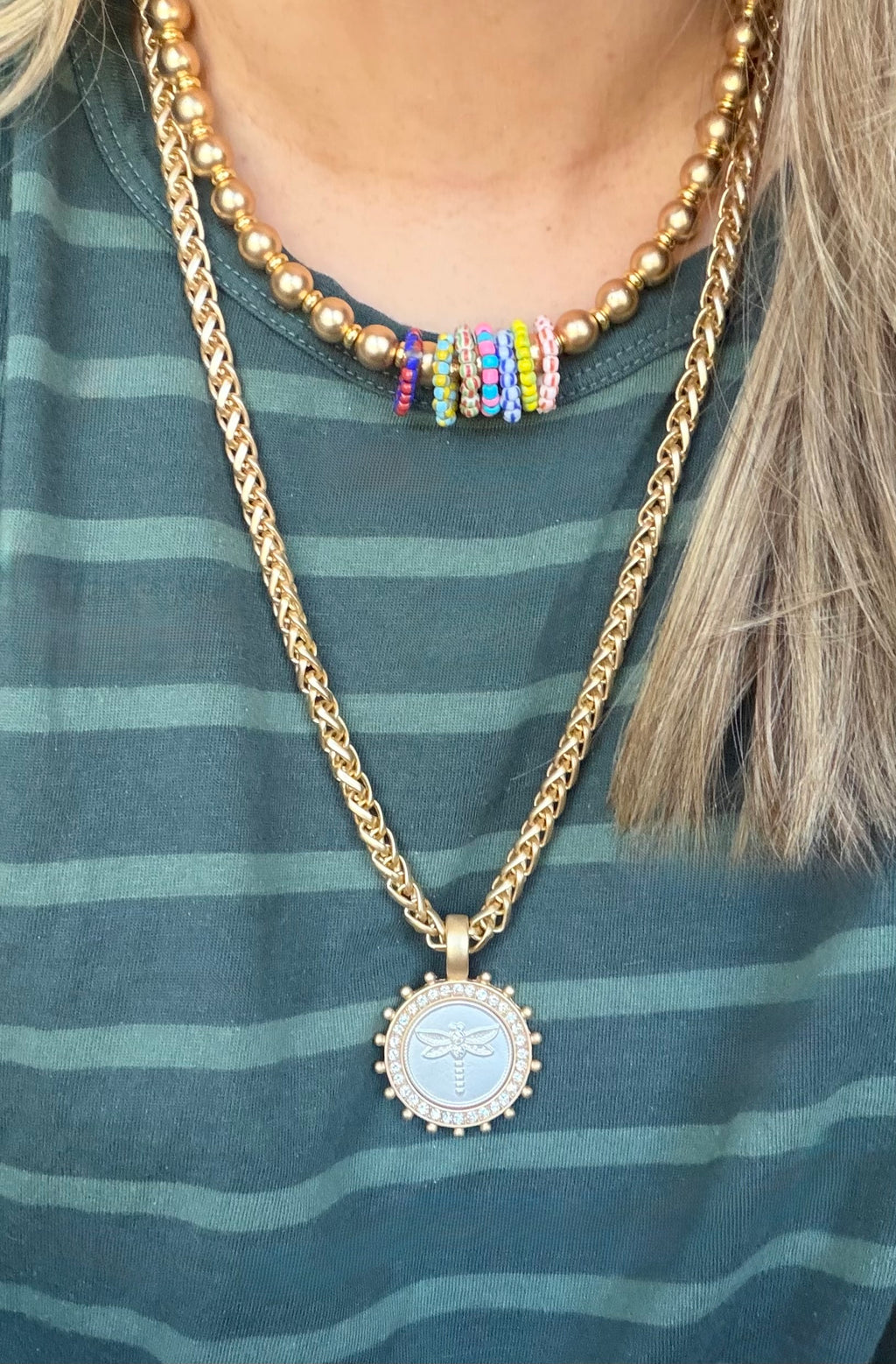 The Aurum Necklace: OOAK Beautiful matte gold wheat chain with dragonfly pendant