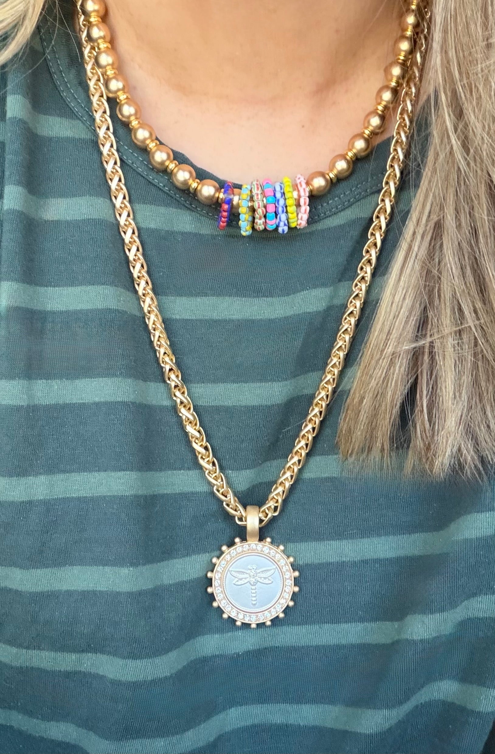 The Aurum Necklace: OOAK Beautiful matte gold wheat chain with dragonfly pendant