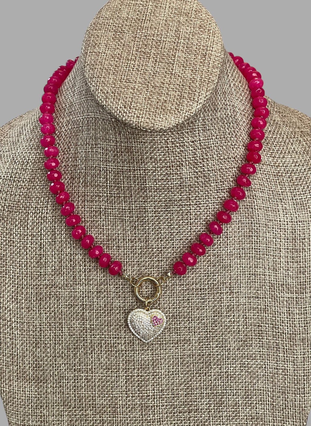 Falling for Fuchsia Necklace: Natural fuchsia crackle Quartz softly faceted Hand knotted beads w/2 Charms 🩷🔒