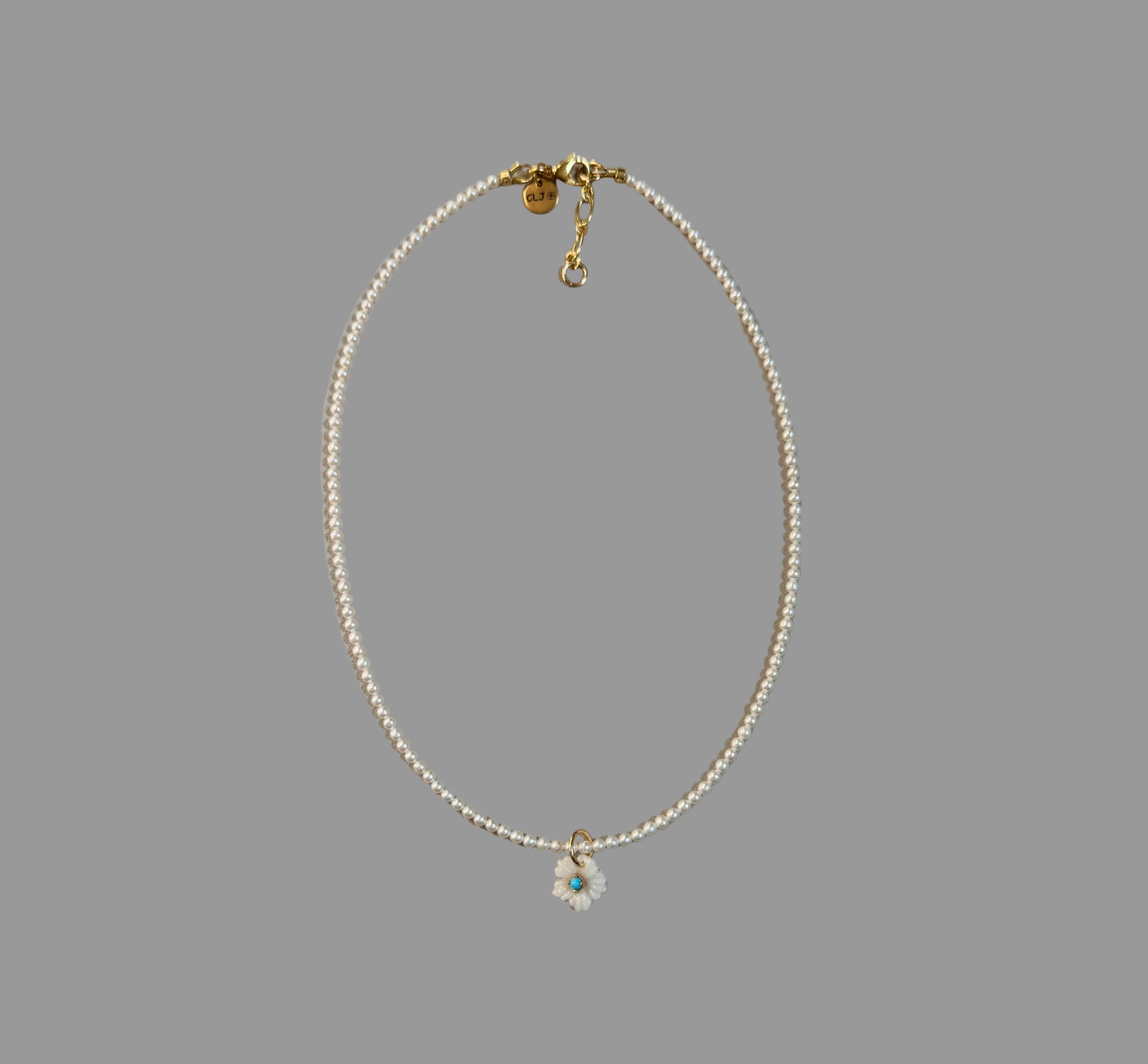 Dainty Bloom Necklace: Freshwater Pearls and a carved flower pendant OOAK