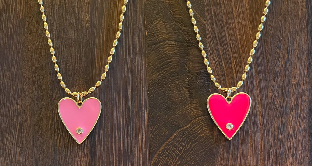 Pretty In Pink Necklaces: Gold chains with perfect pink heart pendants 2 color options