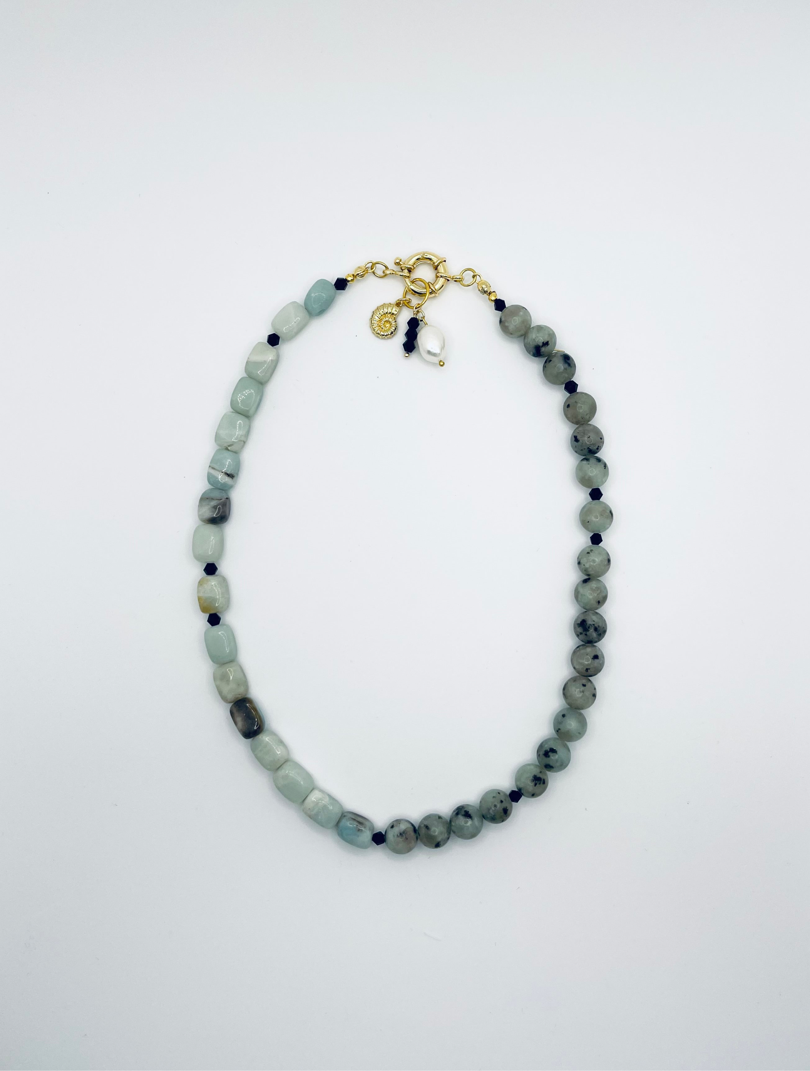 Kiwi Cutie Necklace: OOAK Amazonite and Kiwi Jasper with Charms