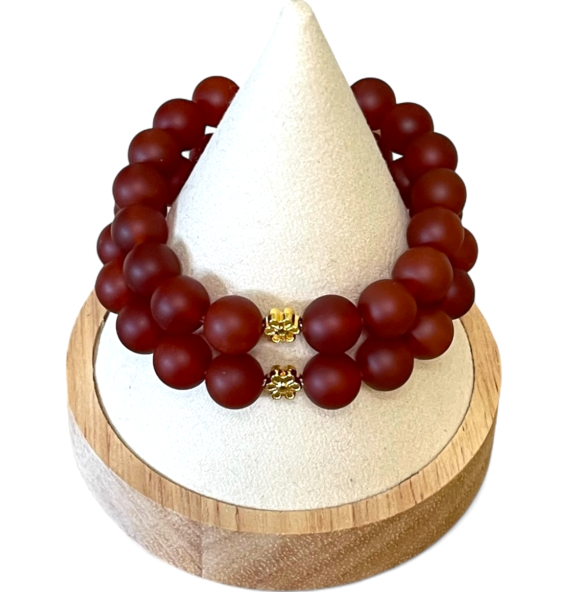 Matte Carnelian Stretch Bracelet Set: 2 bracelets with antiqued gold accents