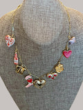 The Ashley Necklace: OOAK Tarnish resistant Paperclip chain with enameled, ceramic and gold plated charms