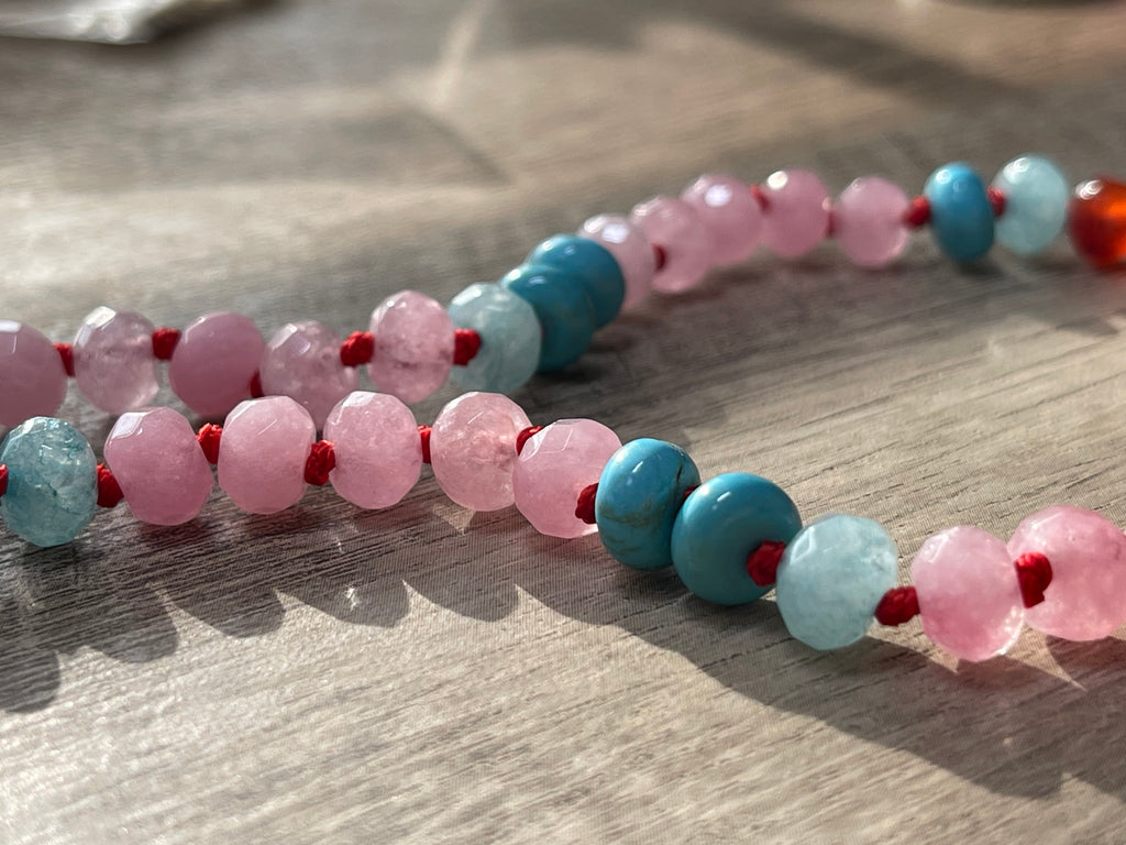 Ms. America: Hand-knotted Natural Stones on red silk w Charms 🇺🇸