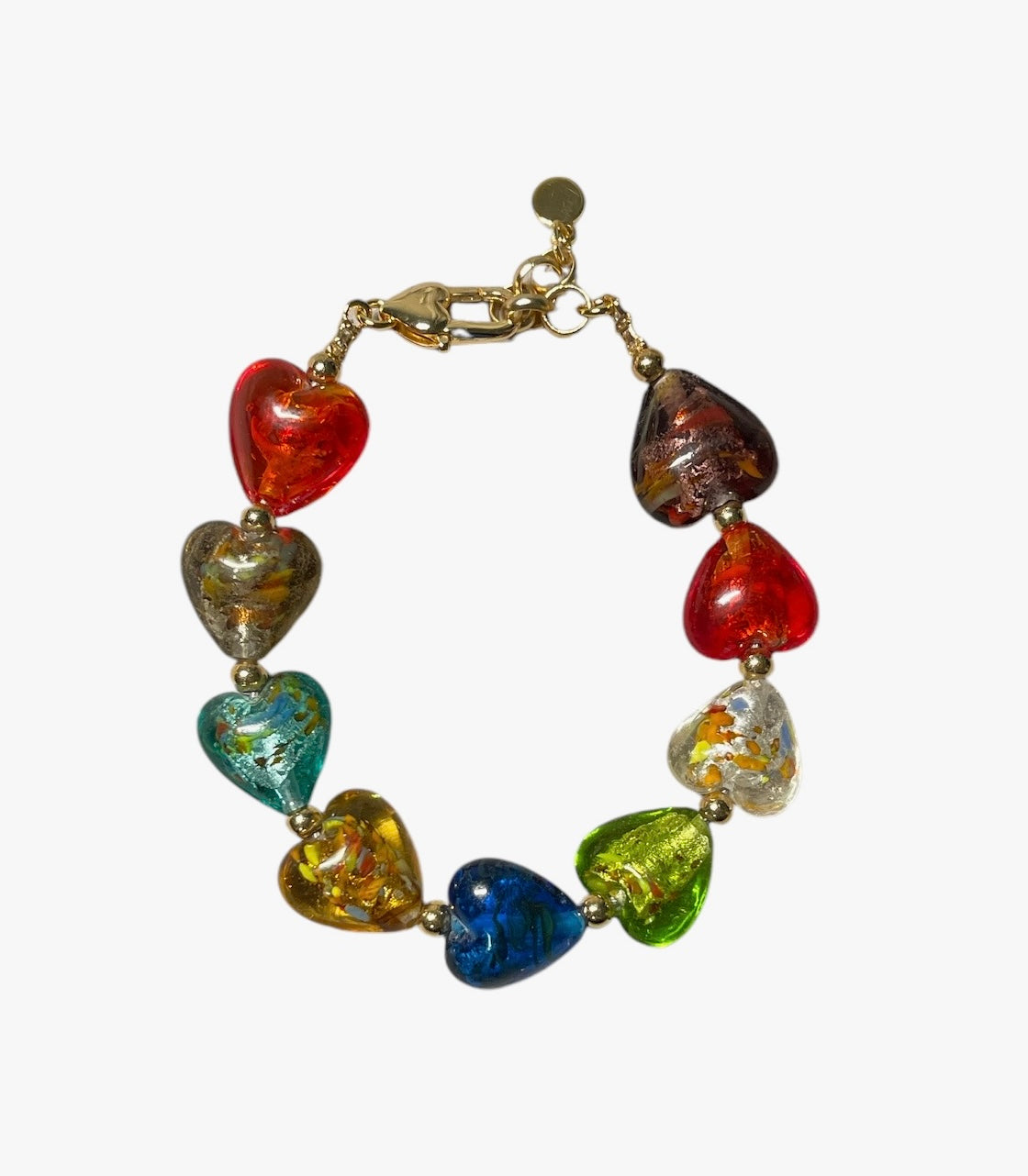 Glass Heartbeats Bracelet: Colorful Handmade Lamp-work Glass Heart Beads Accented with Gold Or Silver