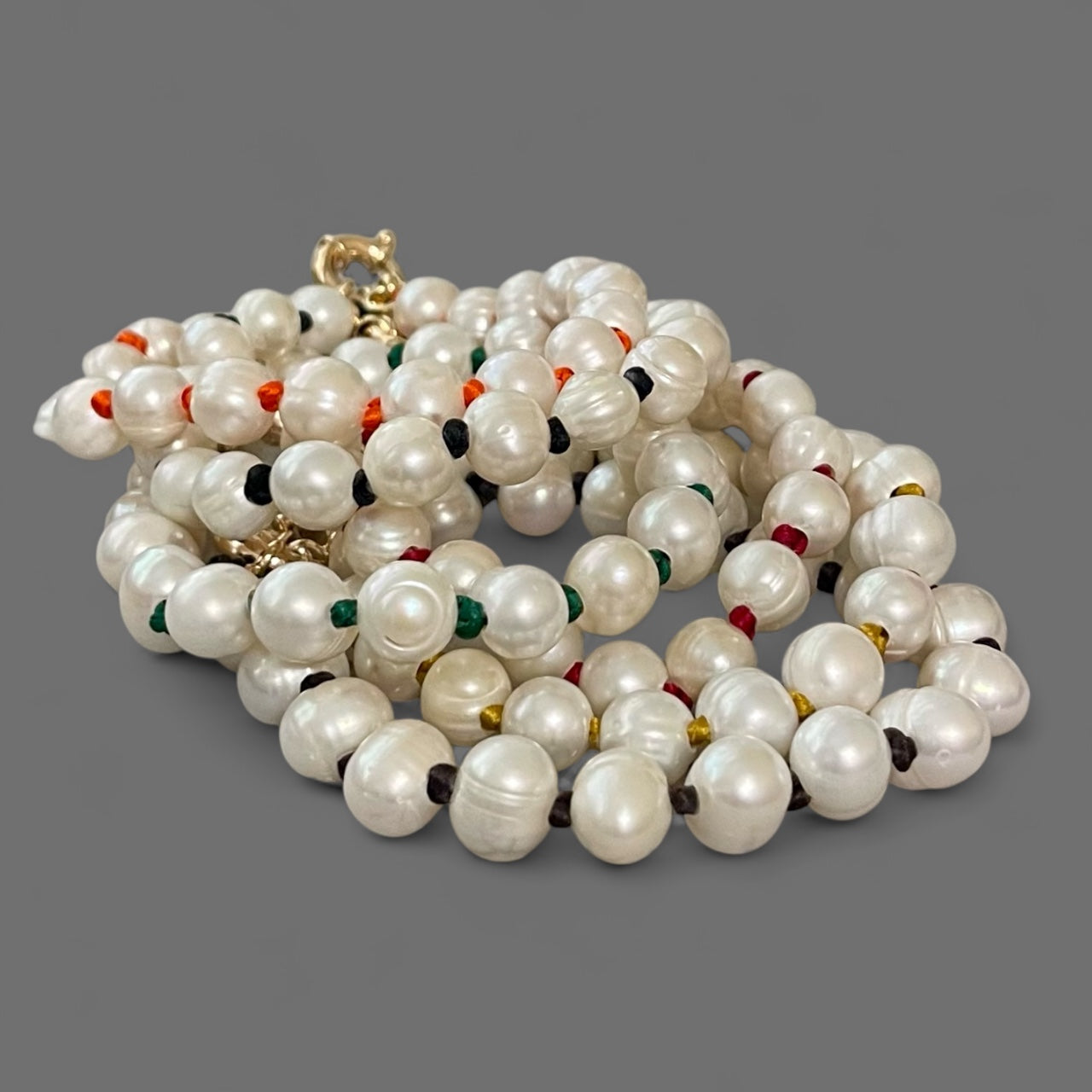 Satiny Pearls Bracelet: Freshwater Pearls Hand Knotted on Satin Cord in Stunning Fall/Winter Tones Gold or Silver Clasp