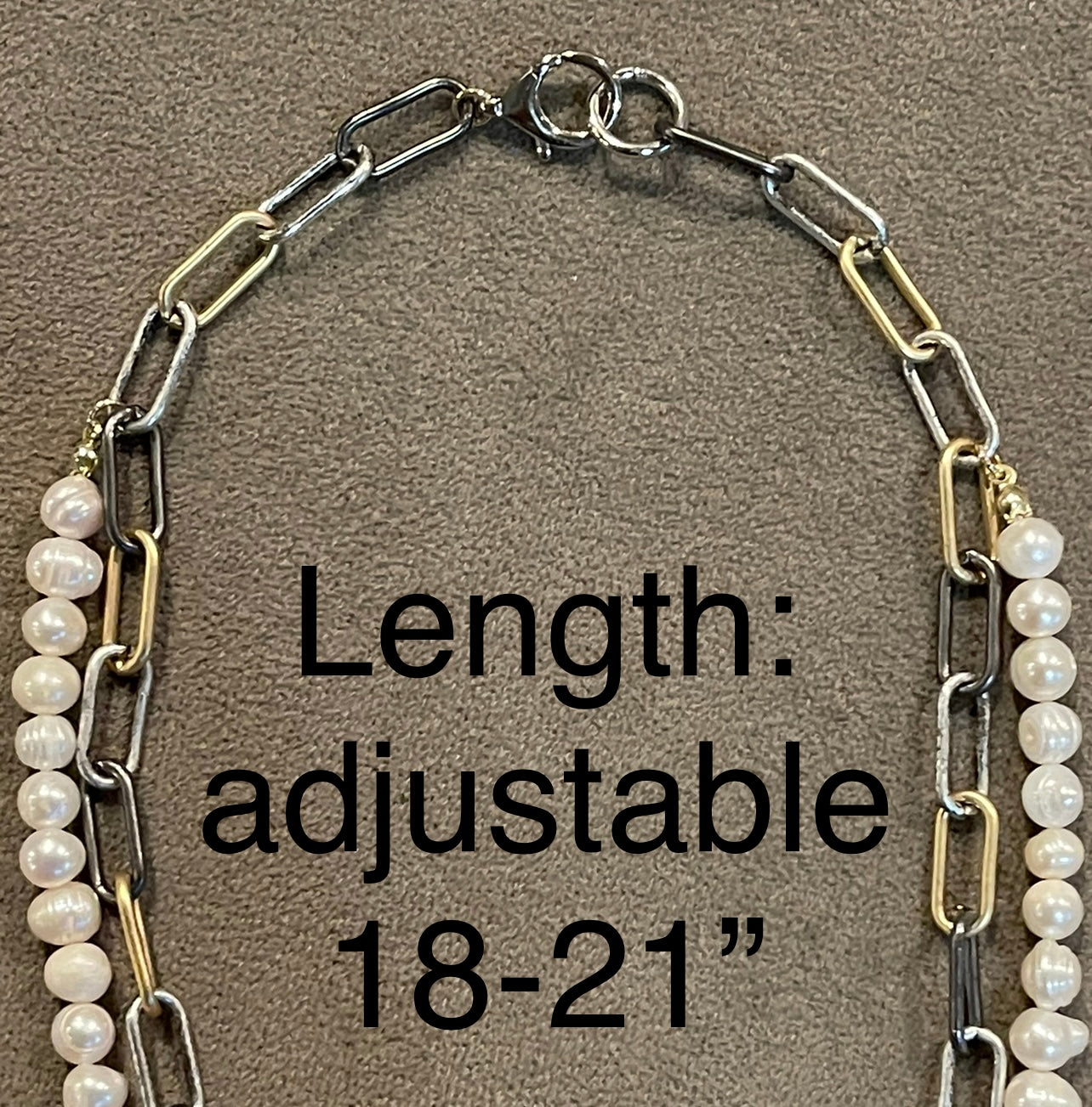 The Ugga Necklace: Pearl & Tri-tone chain (Gold Silver Gunmetal) with a beautiful gold and pewter Bulldog pendant, accented with hand-knotted authentic freshwater Pearls Lobster clasp