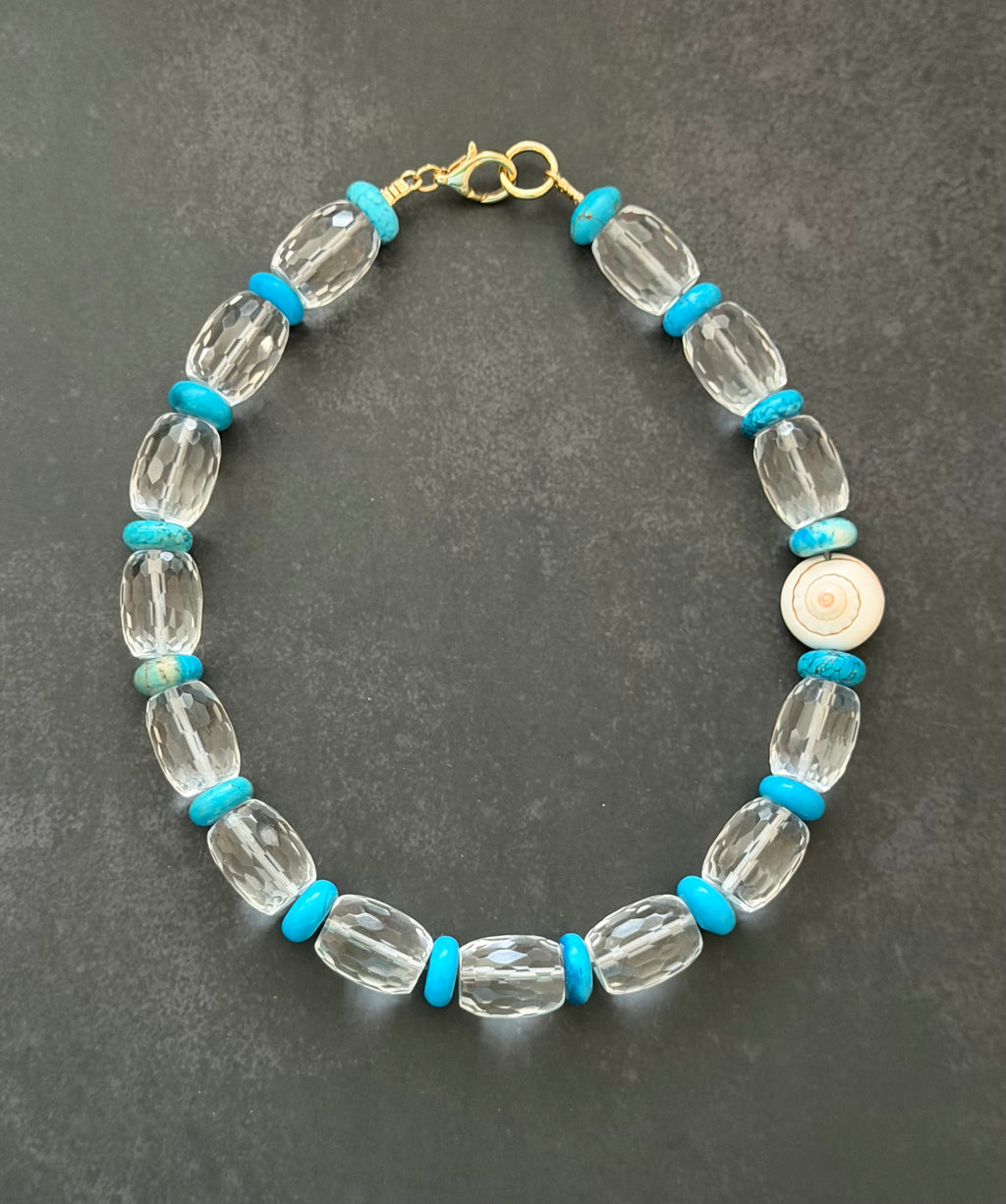 The Solstice Tide Necklace: faceted clear quartz and turquoise OOAK