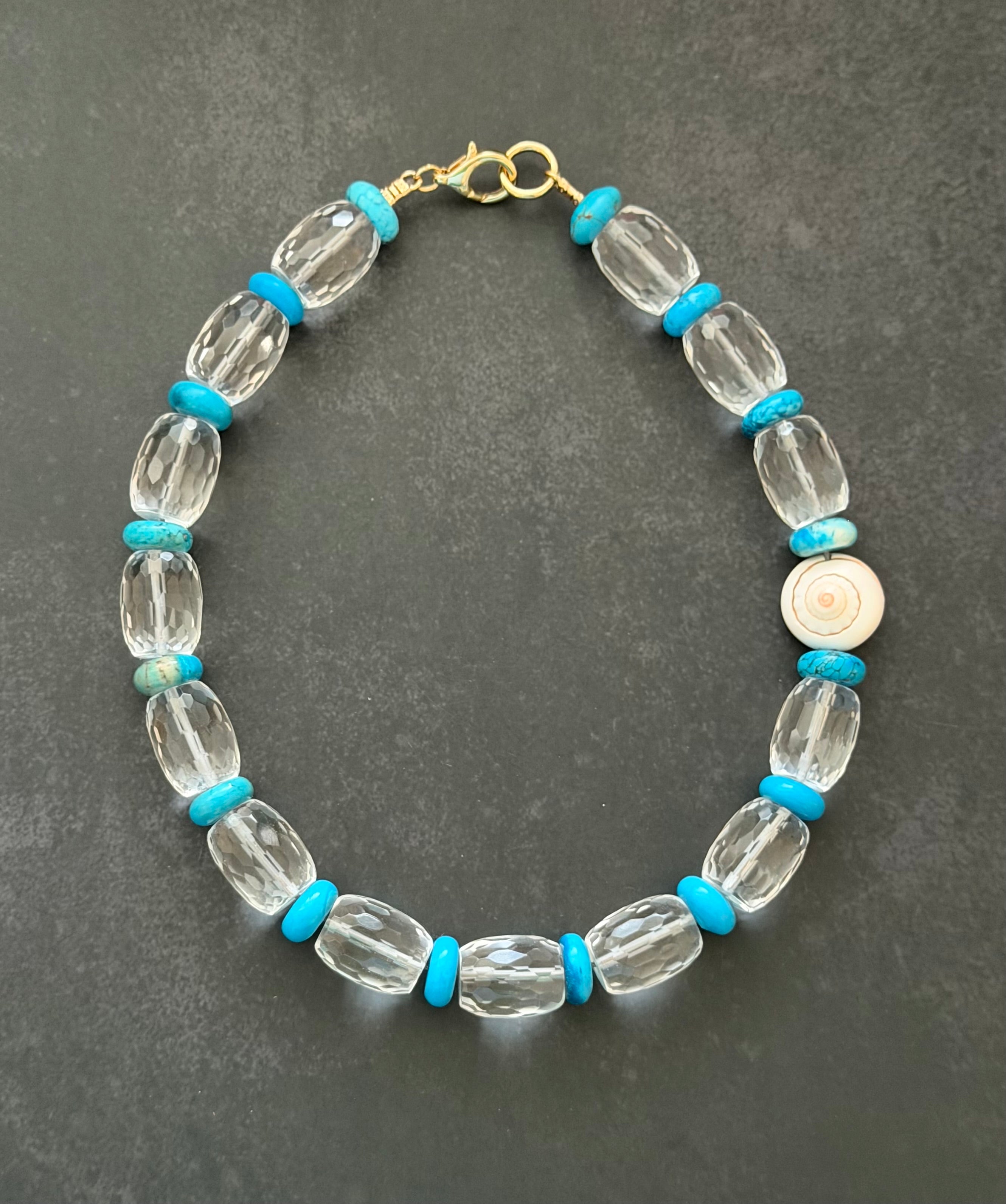 The Solstice Tide Necklace: faceted clear quartz and turquoise OOAK