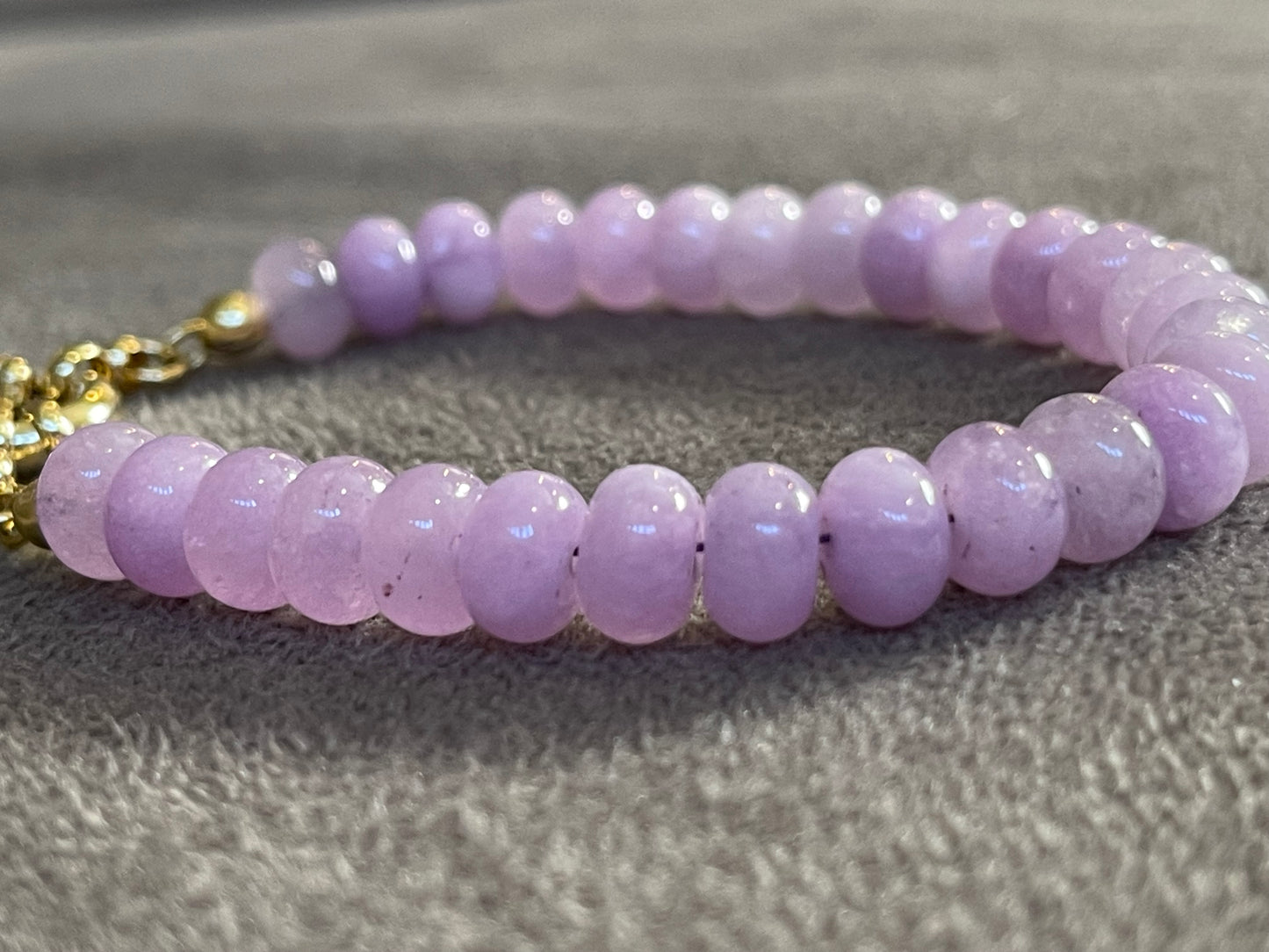 Purple Jade Bracelet: Purple Jade 8mm Rondelle Beads Strung on Purple Silk with a Gold Vermeil Clasp