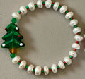 Holiday Snowball Bracelets: Hand painted glass centerpiece on a Freshwater Pearl stretch bracelet FREE SHIPPING