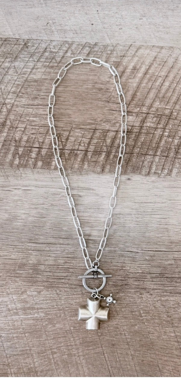 Sacred Silver Necklace: Silver Paperclip chain with double cross pendants OOAK
