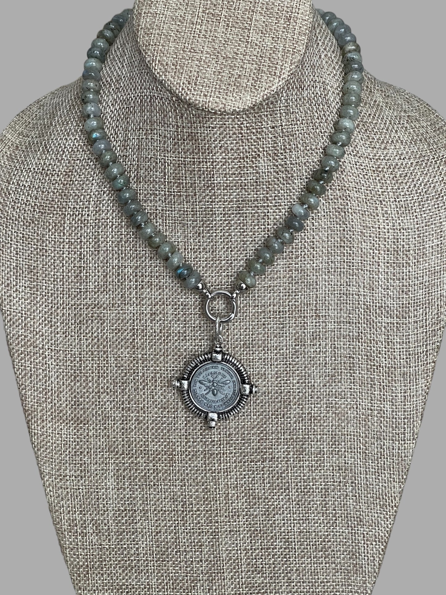 French Bee Coin Labradorite Necklace