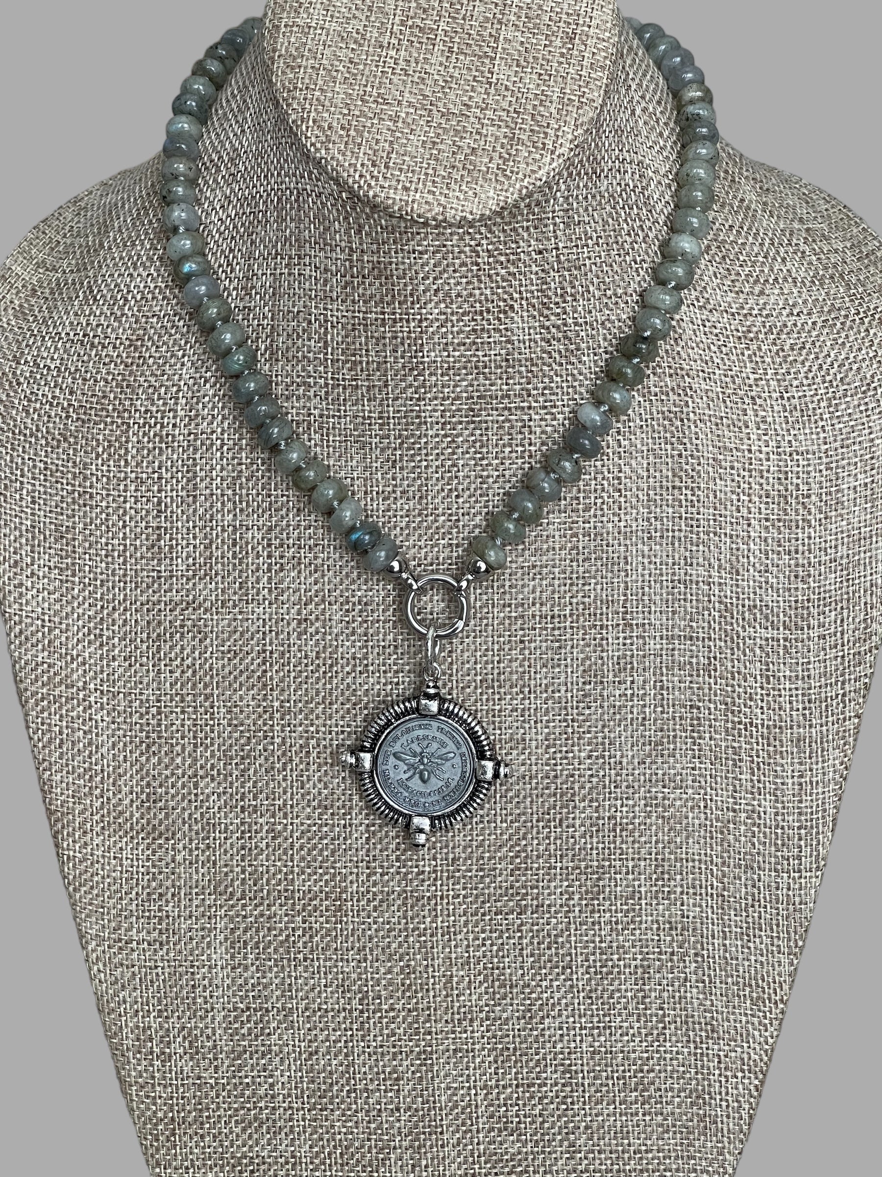 French Bee Coin Labradorite Necklace