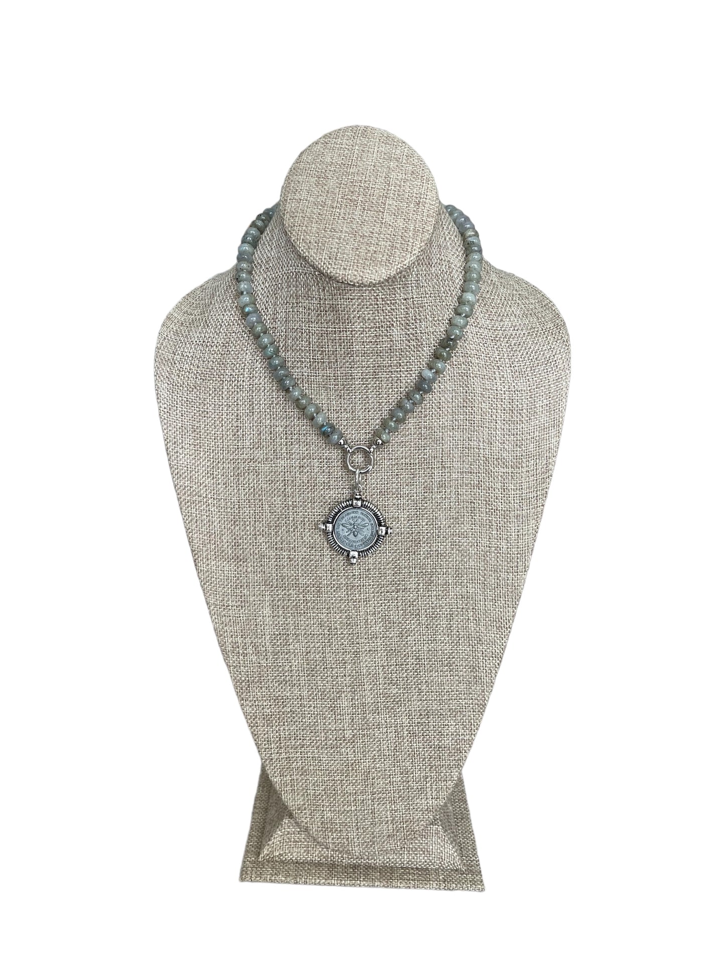 French Bee Coin Labradorite Necklace