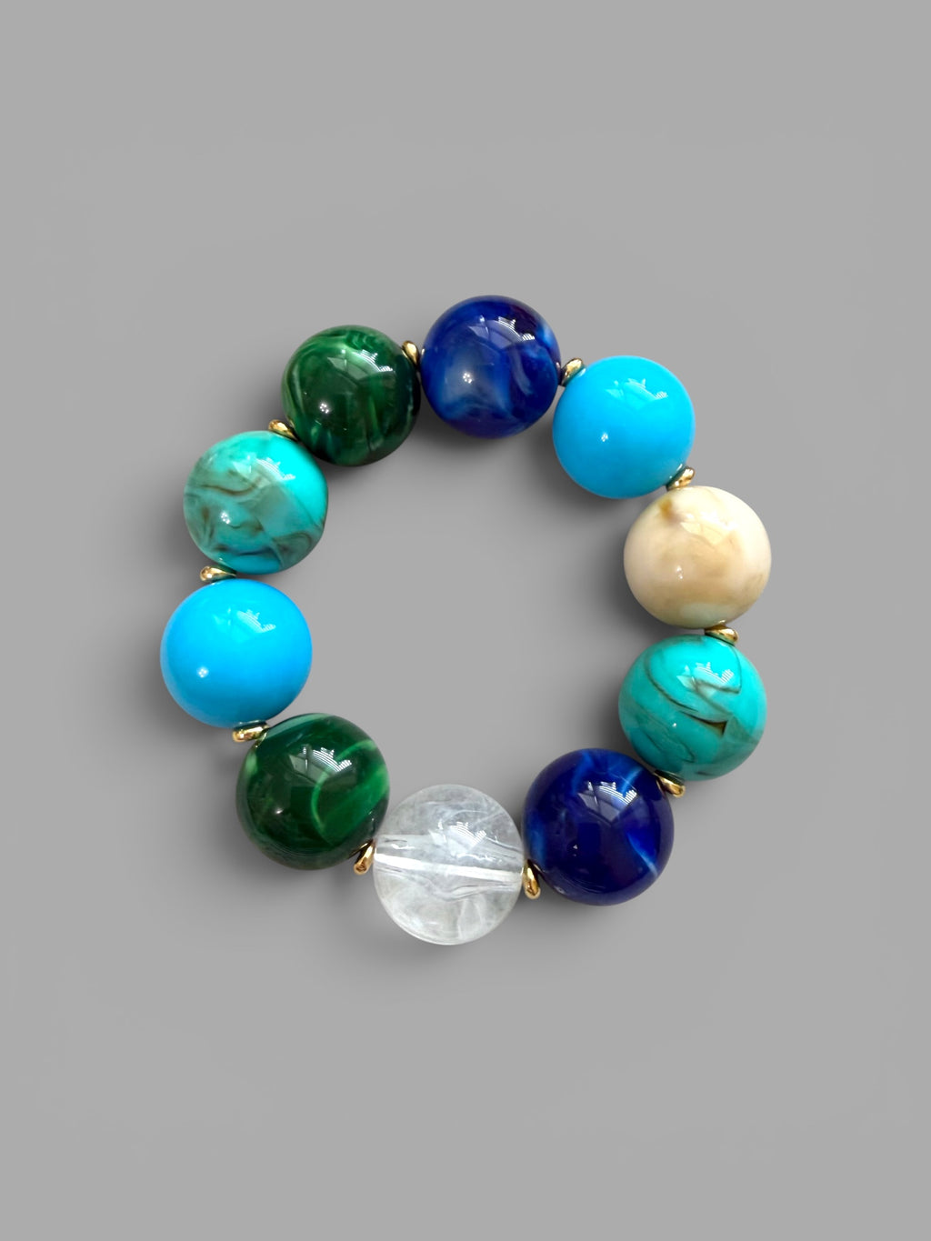 The Gathered Blues Bracelet: Stretch bracelet resin beads OOAK