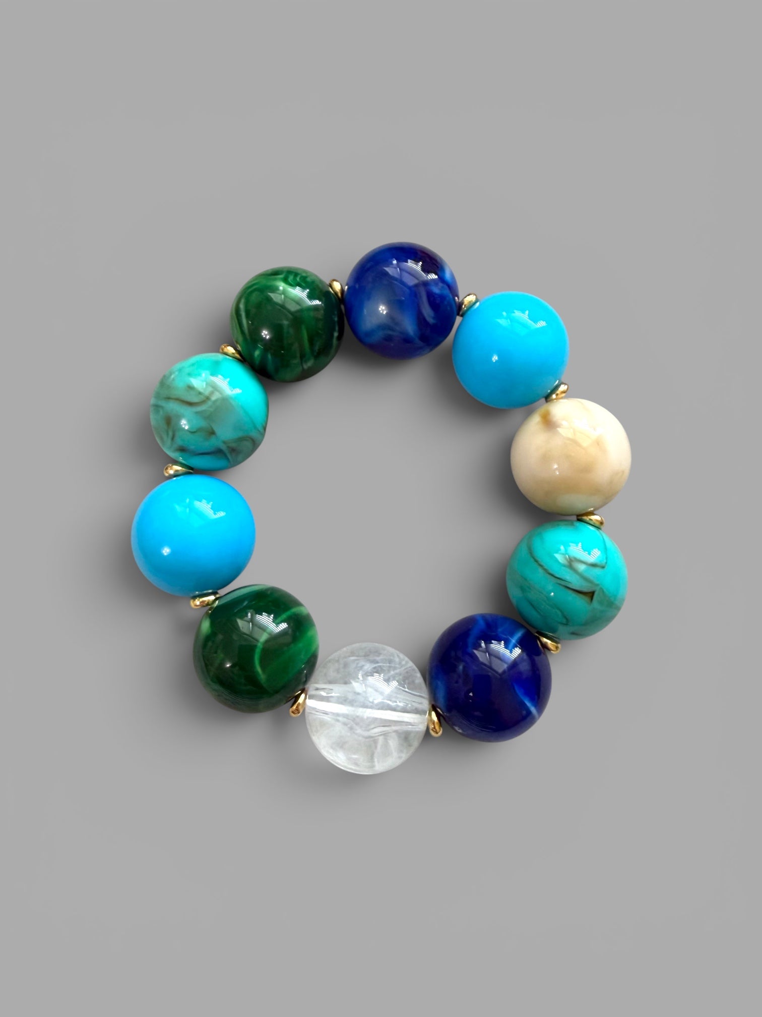 The Gathered Blues Bracelet: Stretch bracelet resin beads OOAK