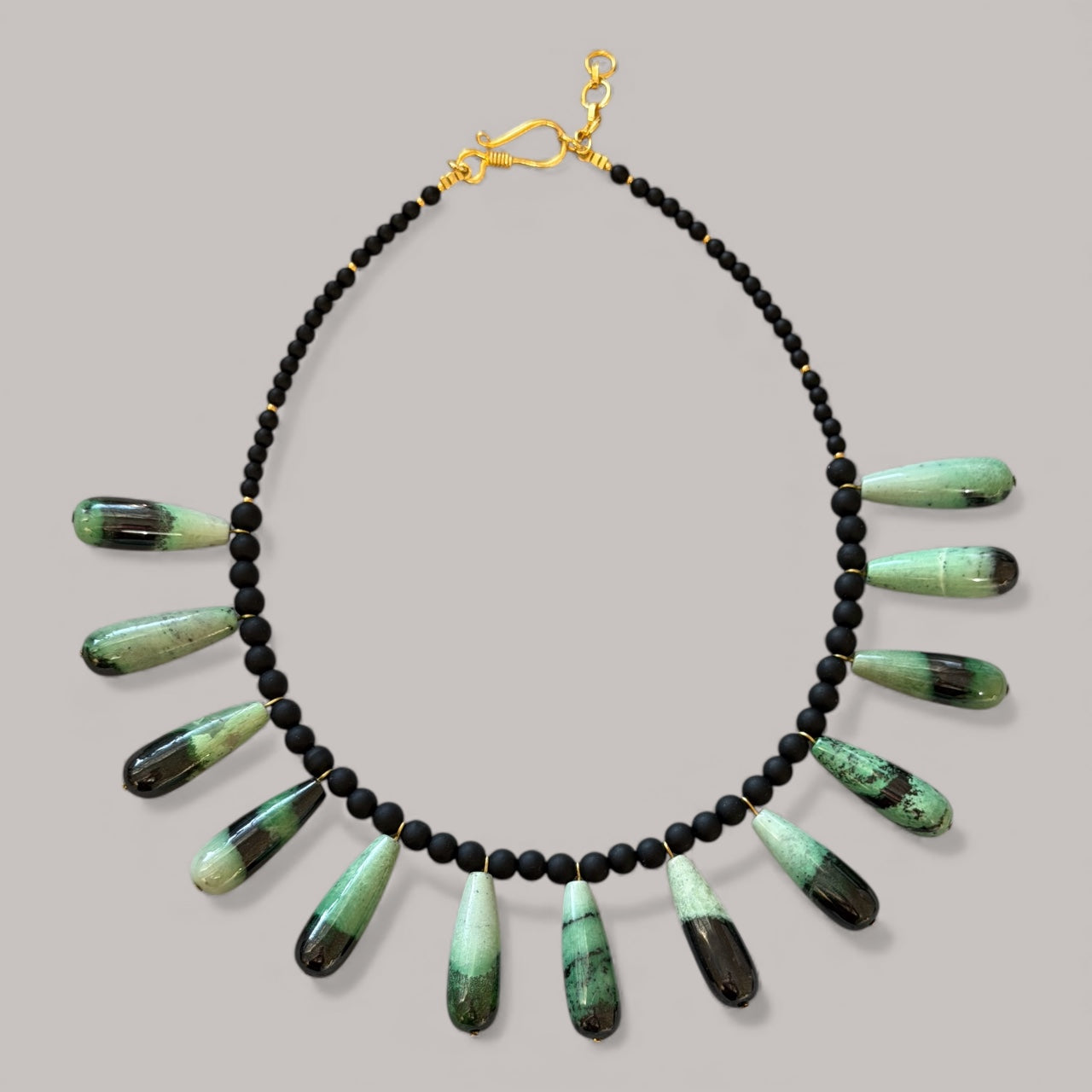 The Zetta Necklace: Transvaal Grossular Garnet with Matte Black Onyx accent beads•Gold Hook Clasp•Limited Edition