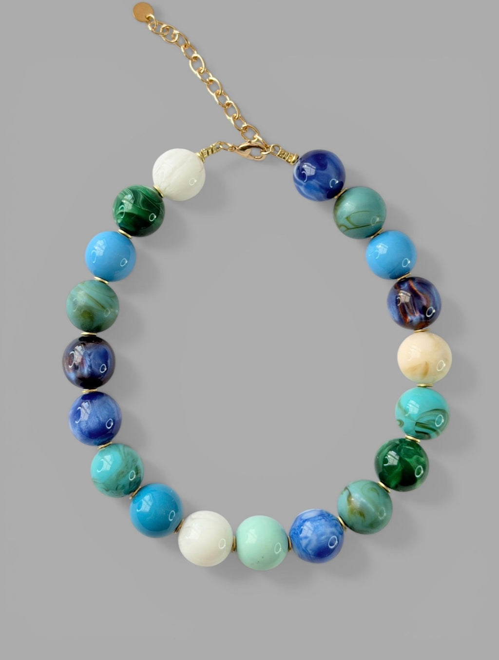 The Gathered Blues Necklace: Gumball beads in gorgeous blue & green tones