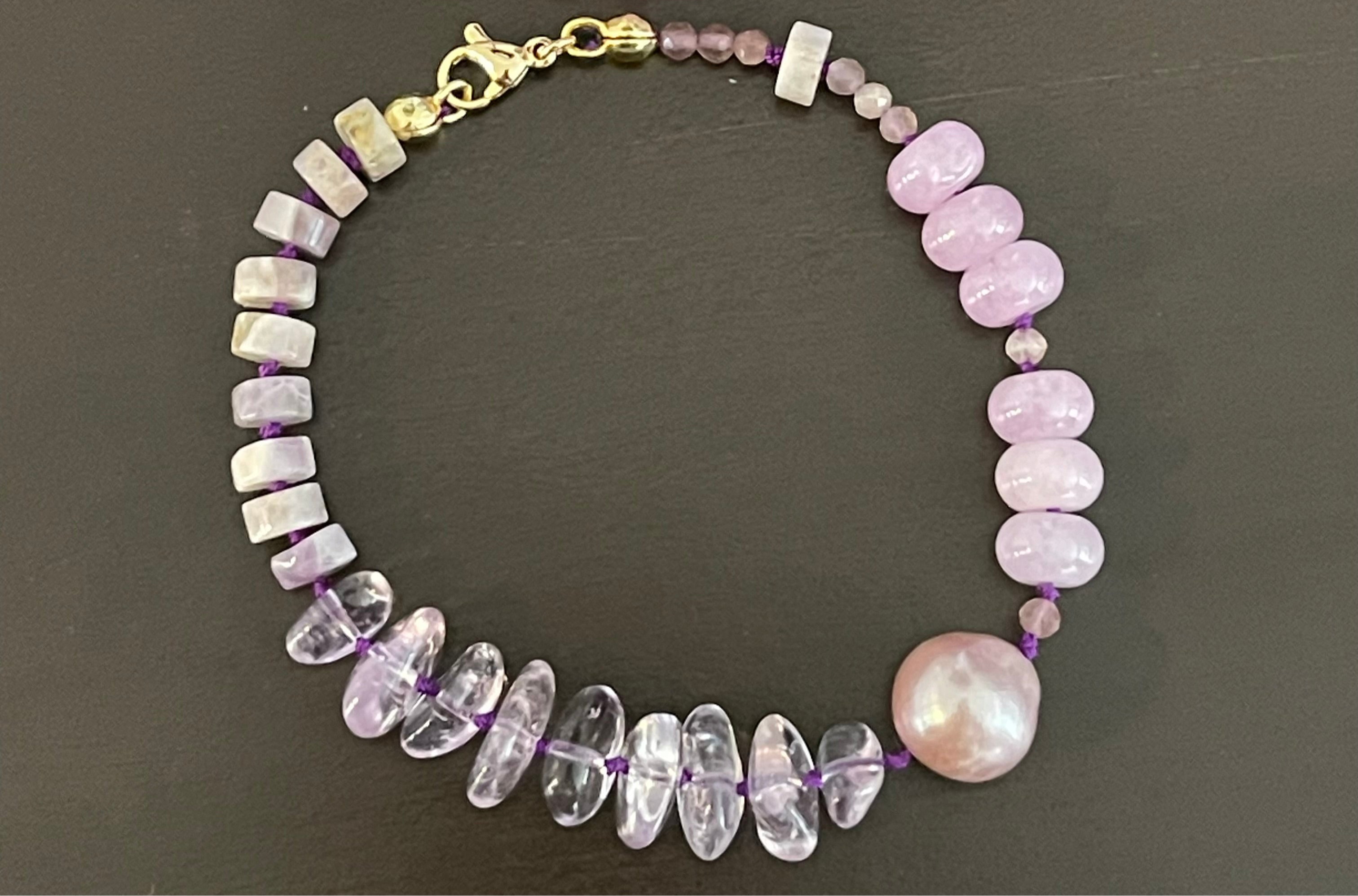 OOAK Amethyst Jade & Pearl Bead Soup Bracelet
