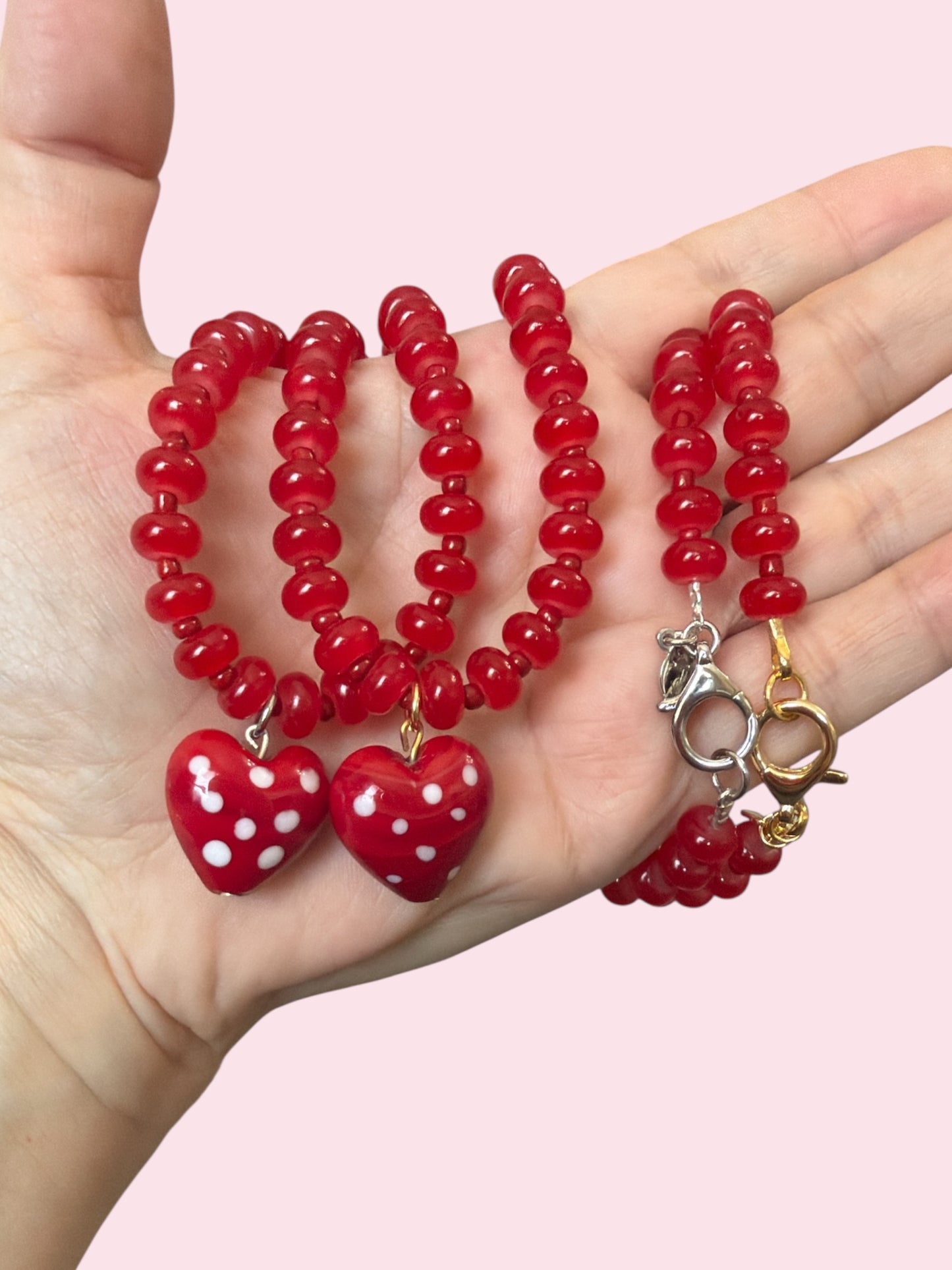 Polka Dot Heart Necklace: All glass beads and Pendant 2 Bead Options to choose from