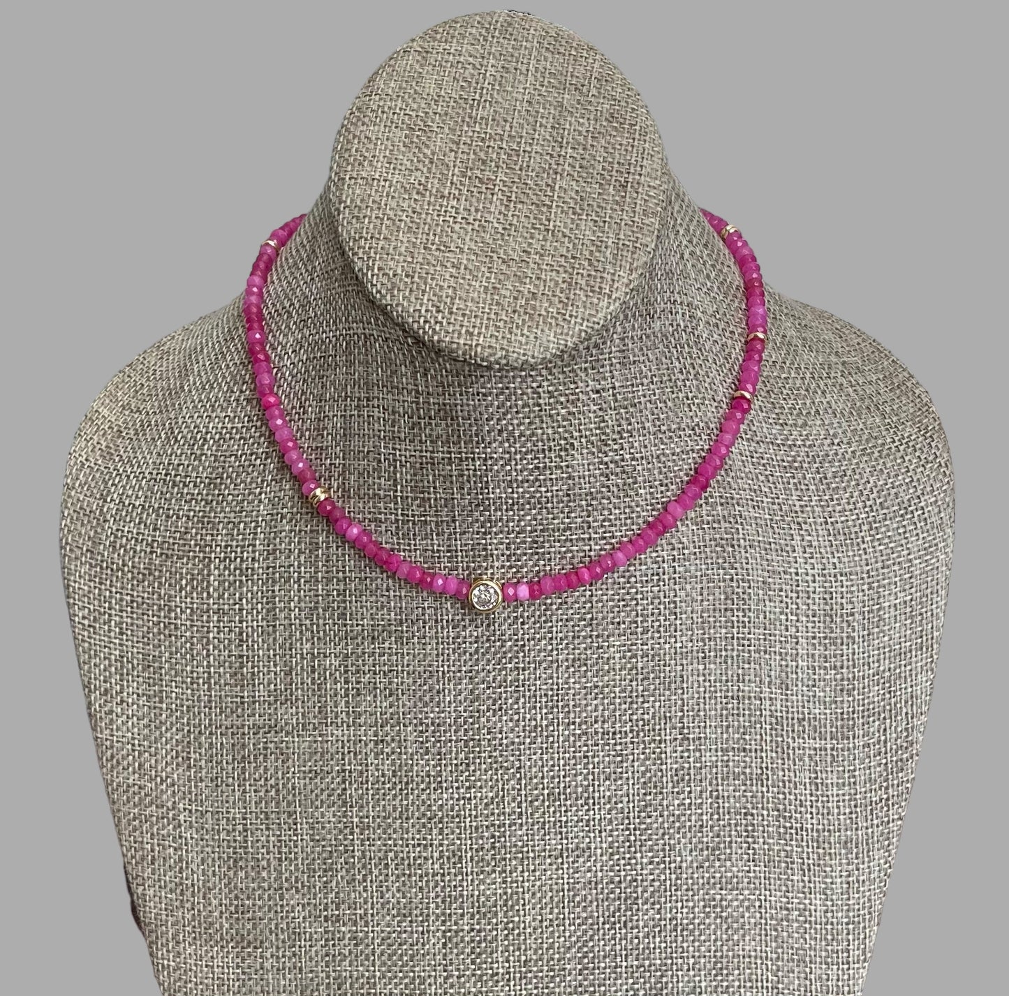 A Little Luxe Necklaces: Various natural stones in many colors, faceted, with a Bezel set Cubic Zirconia centerpiece