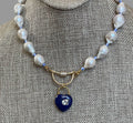 The Gabrielle Necklace: High Quality Baroque Pearls, Blue accent beads and a Lapis Lazuli Heart Pendant OOAK