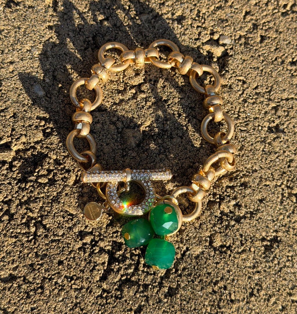 The Green Onyx Pavé Toggle Bracelet: Brushed Gold