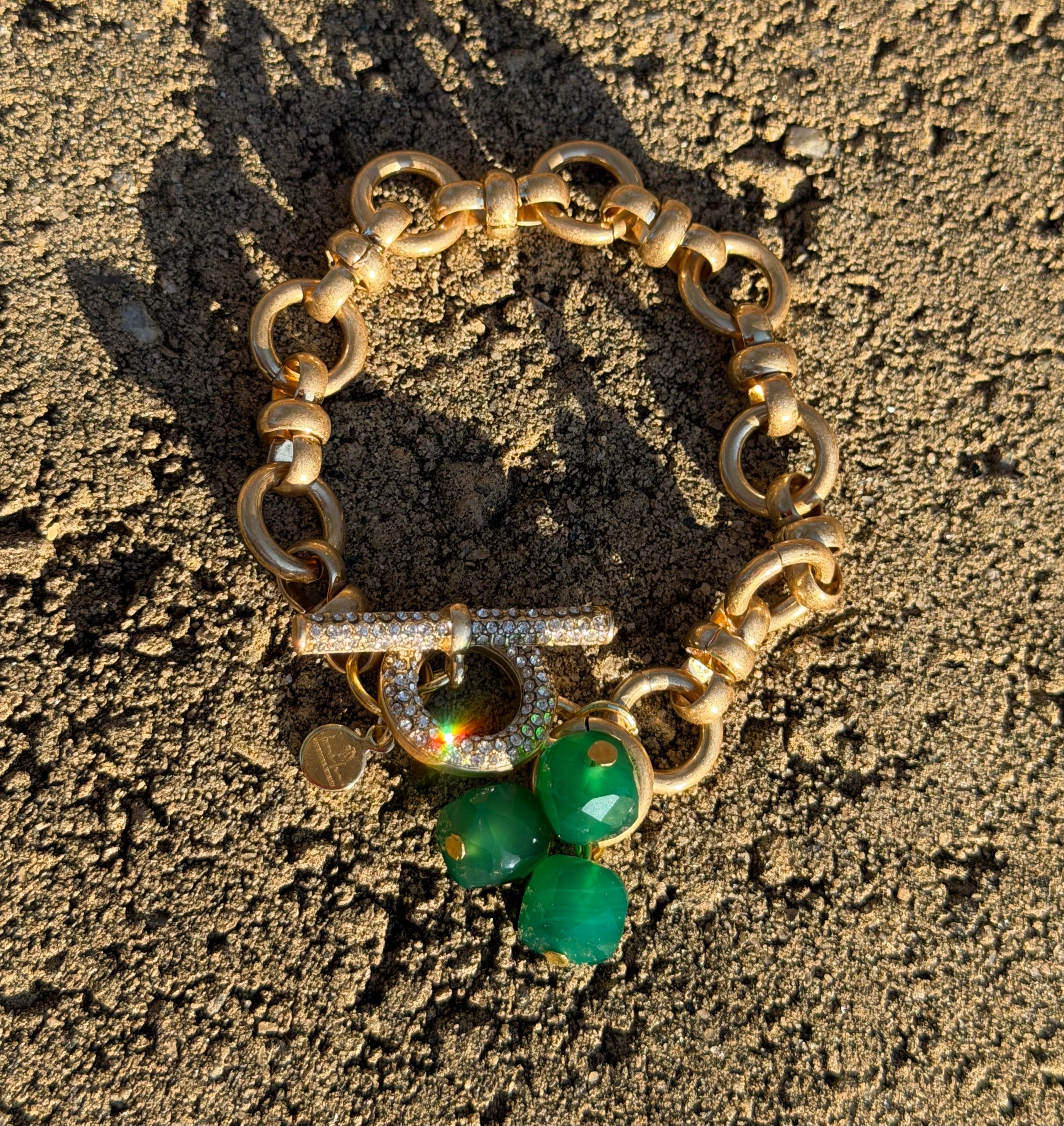 The Green Onyx Pavé Toggle Bracelet: Brushed Gold
