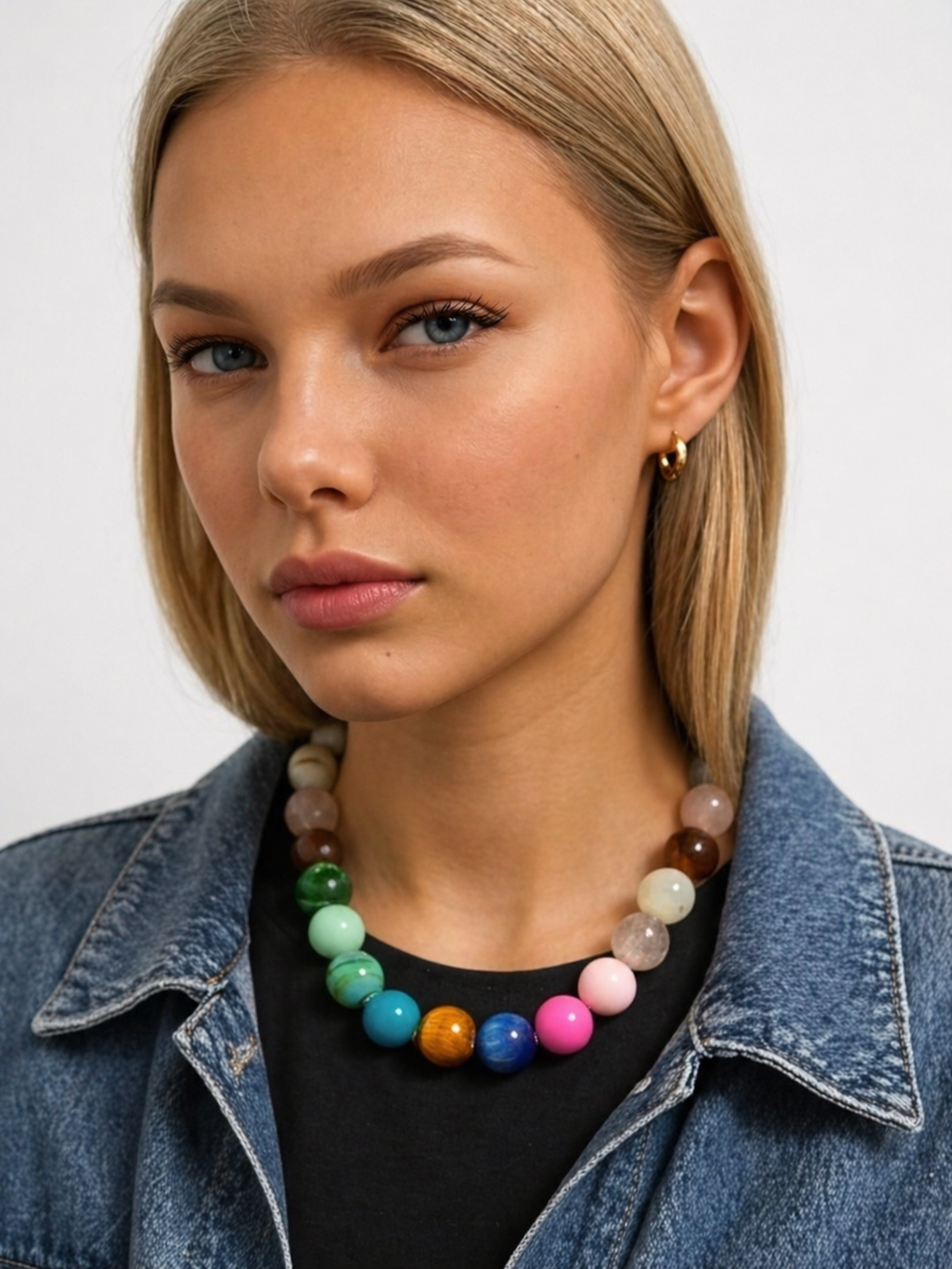 The Gathered Color Necklace: multi color intricate beads with a tiny pop of gold