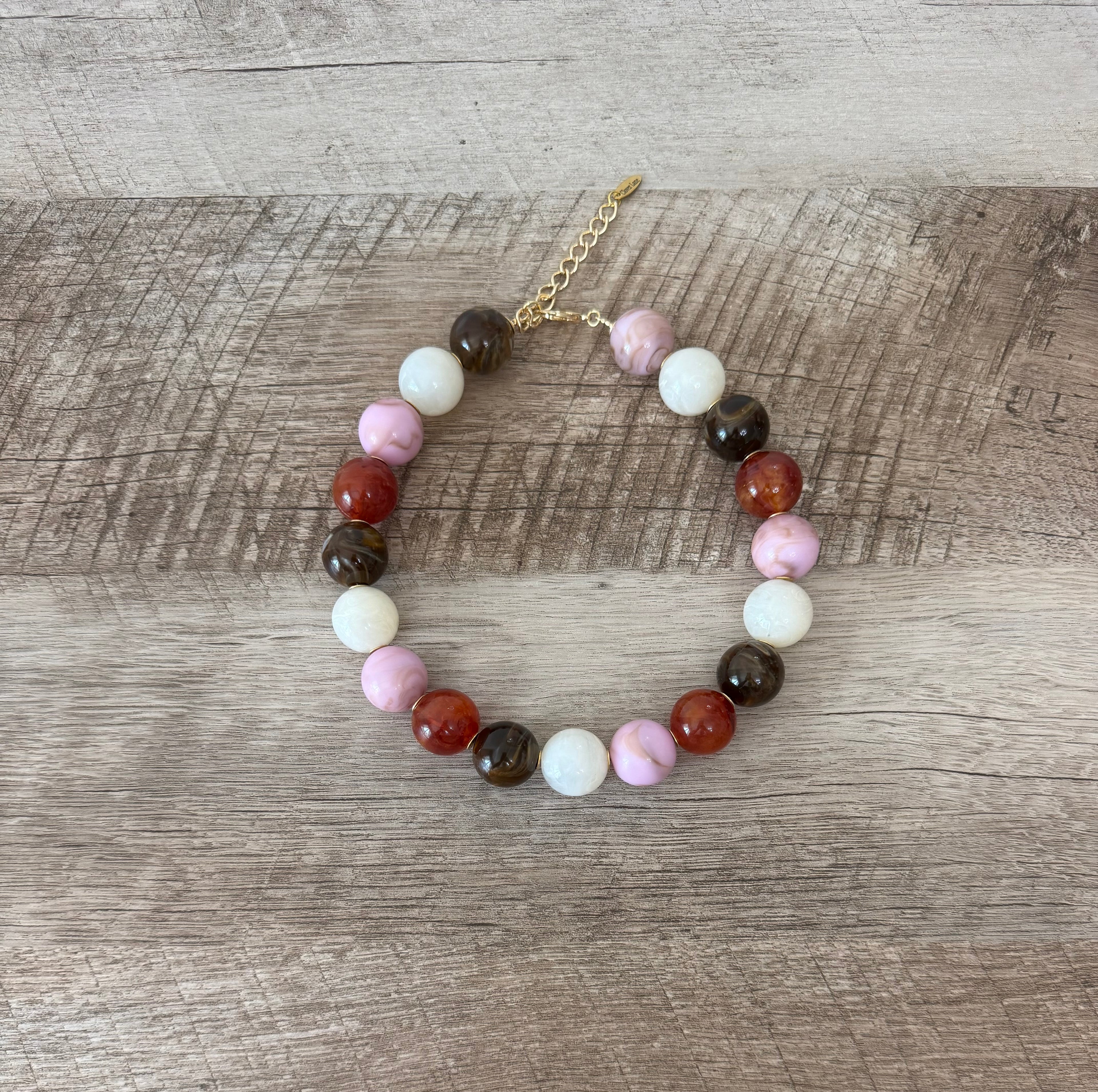 Maple & Marble Necklace: Gemstone look alike resin beads Gold accents