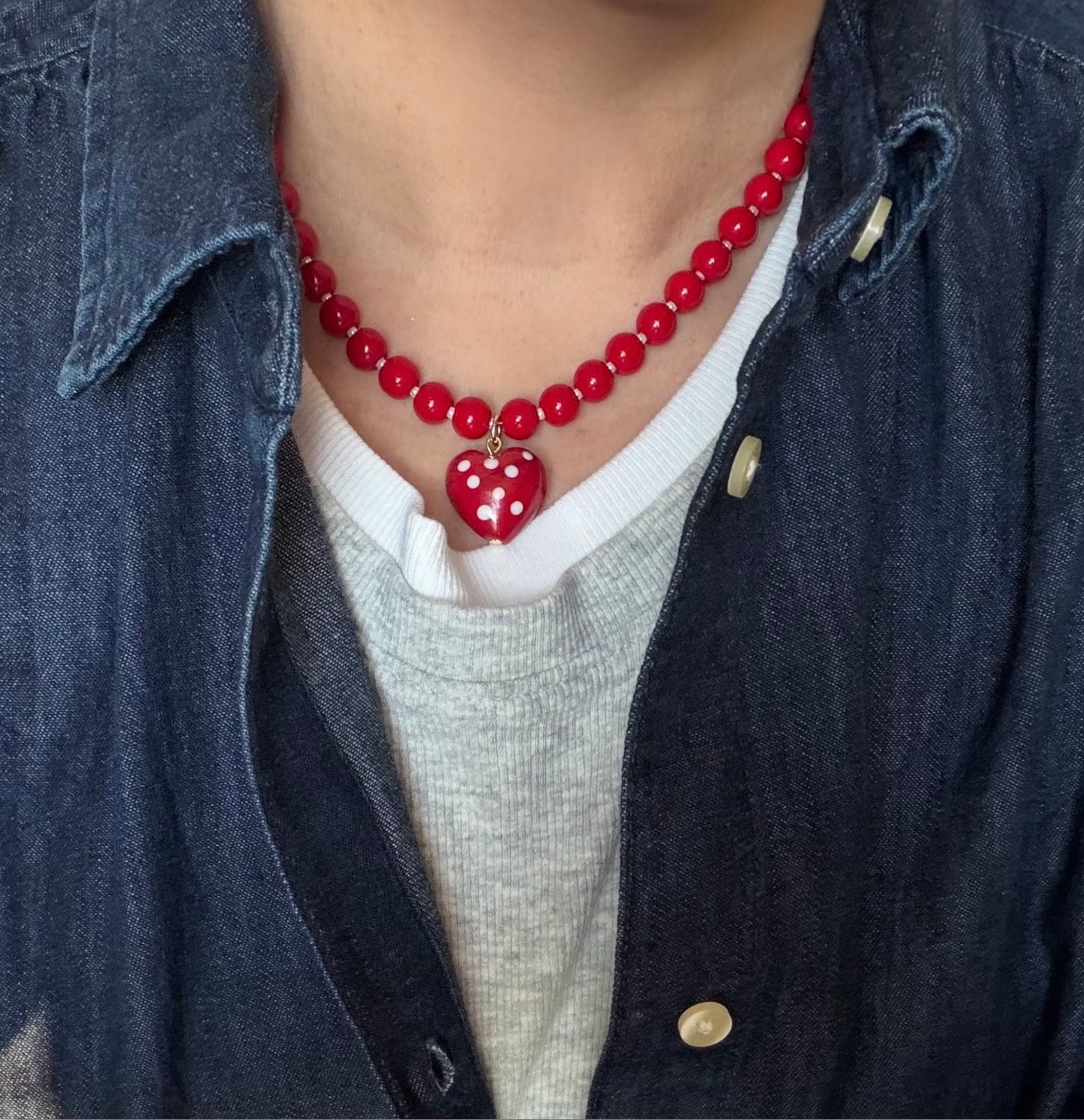 Polka Dot Heart Necklace: All glass beads and Pendant 2 Bead Options to choose from